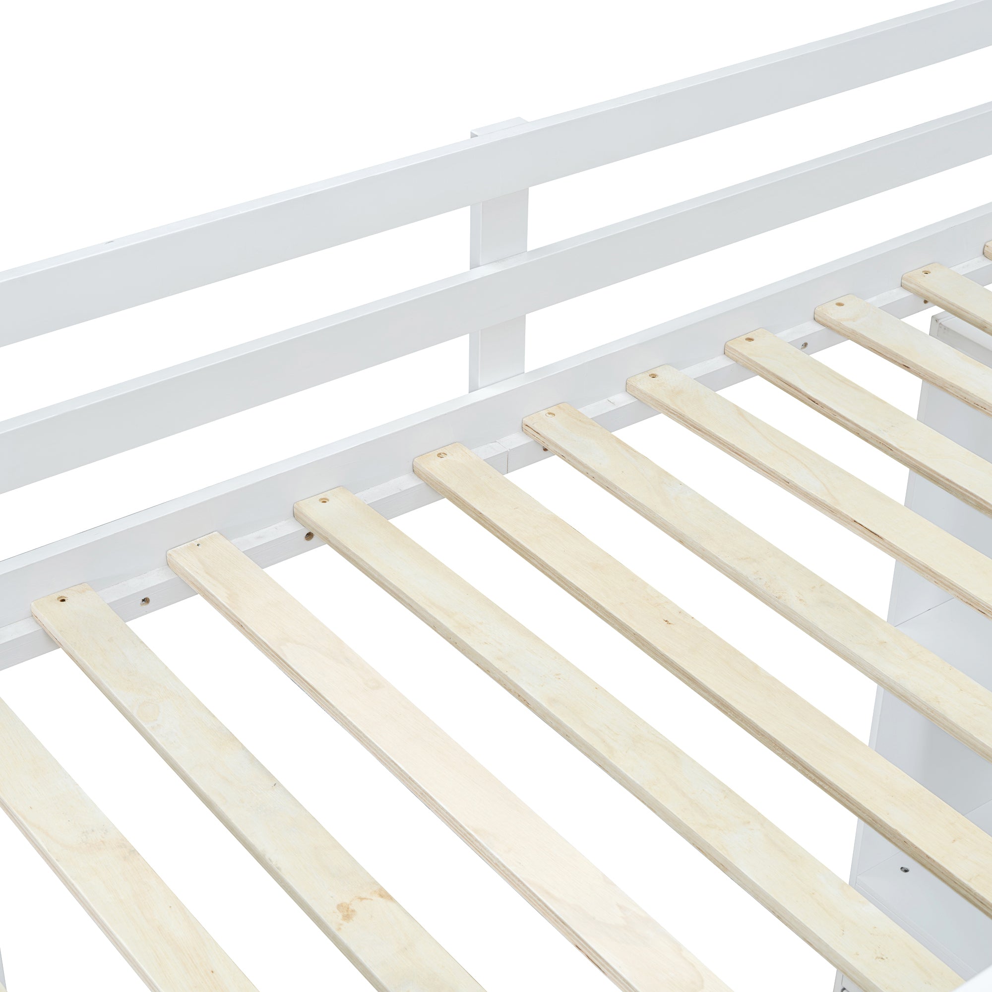 Full Size Loft Bed with large shelves, writing desk and LED Light, White - Atlantic Fine Furniture Melbourne FL