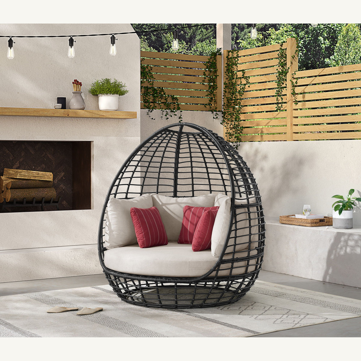 Playa Twin Egg Chair With 3 Pillows in Dark Gray / Beige by Elements International, view 2