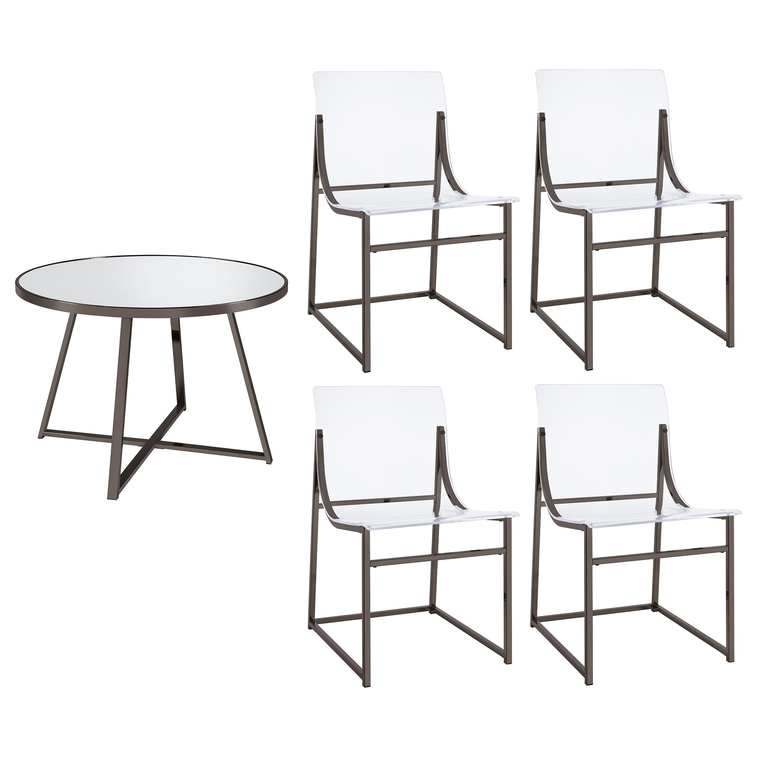 Jillian 5-piece Round Mirror Top Dining Set Black Nickel — view 2