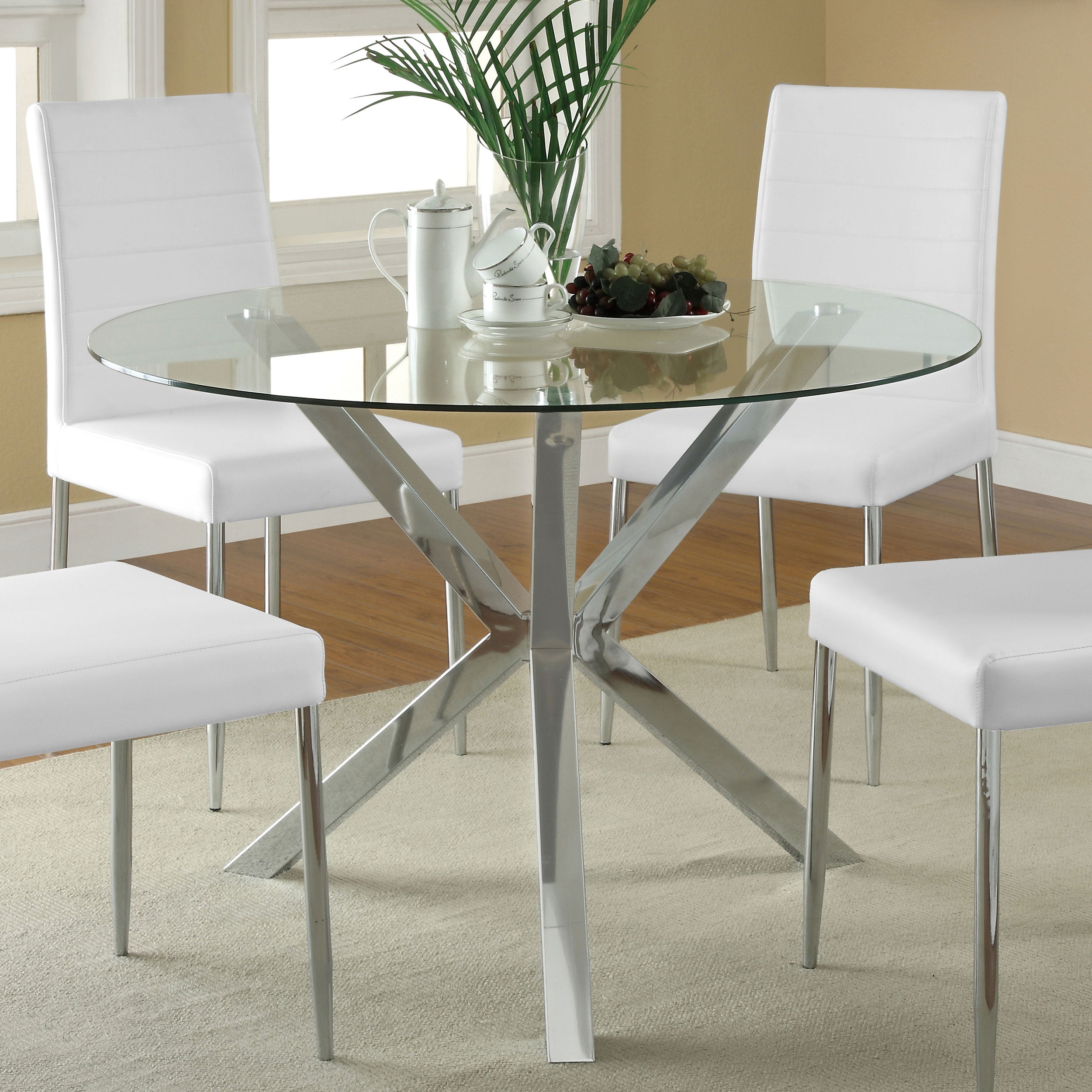 Vance Round 41-inch Glass Top Asterisk Dining Table Chrome — view 2