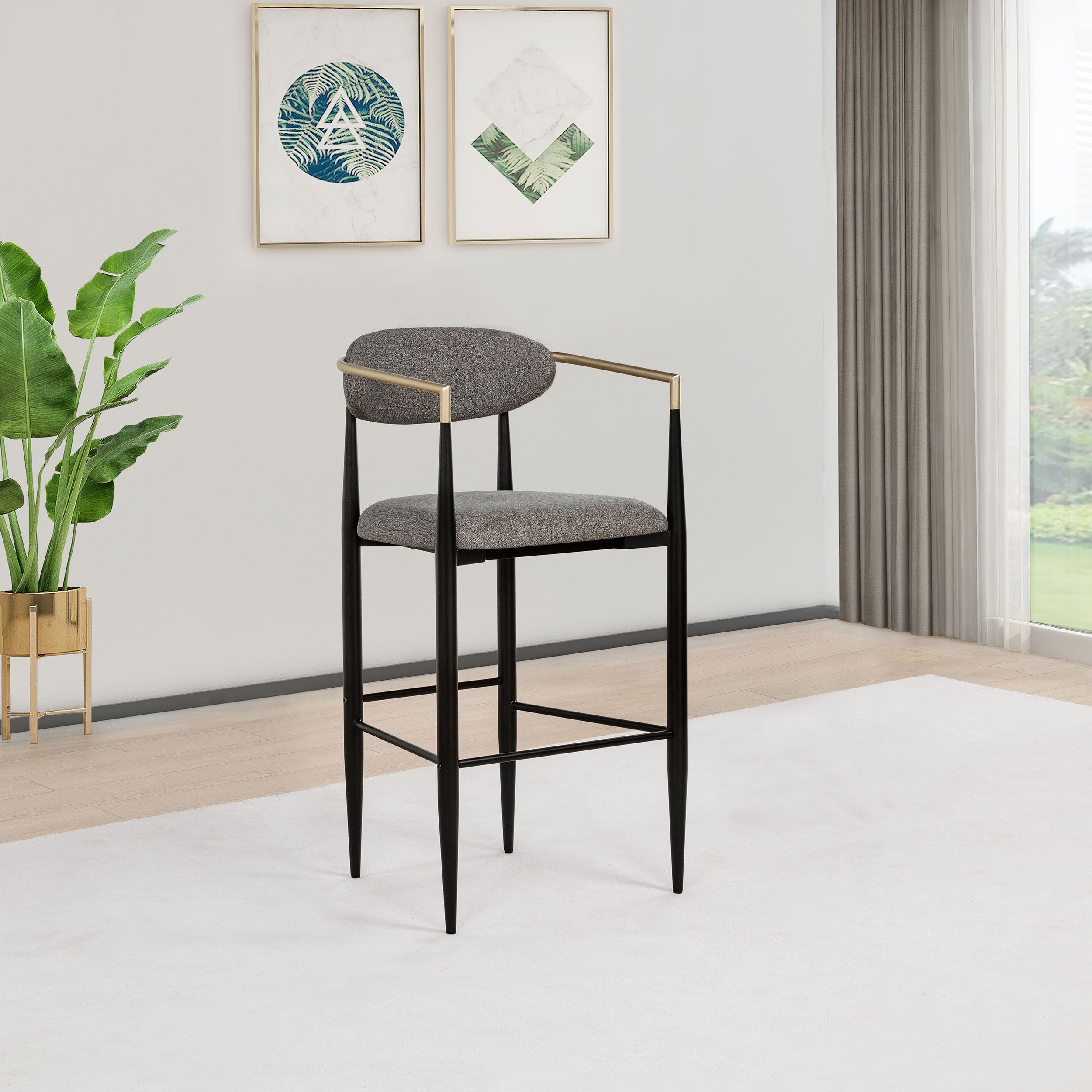 Tina Fabric Upholstered Bar Chair Dark Grey (Set of 2) — view 2