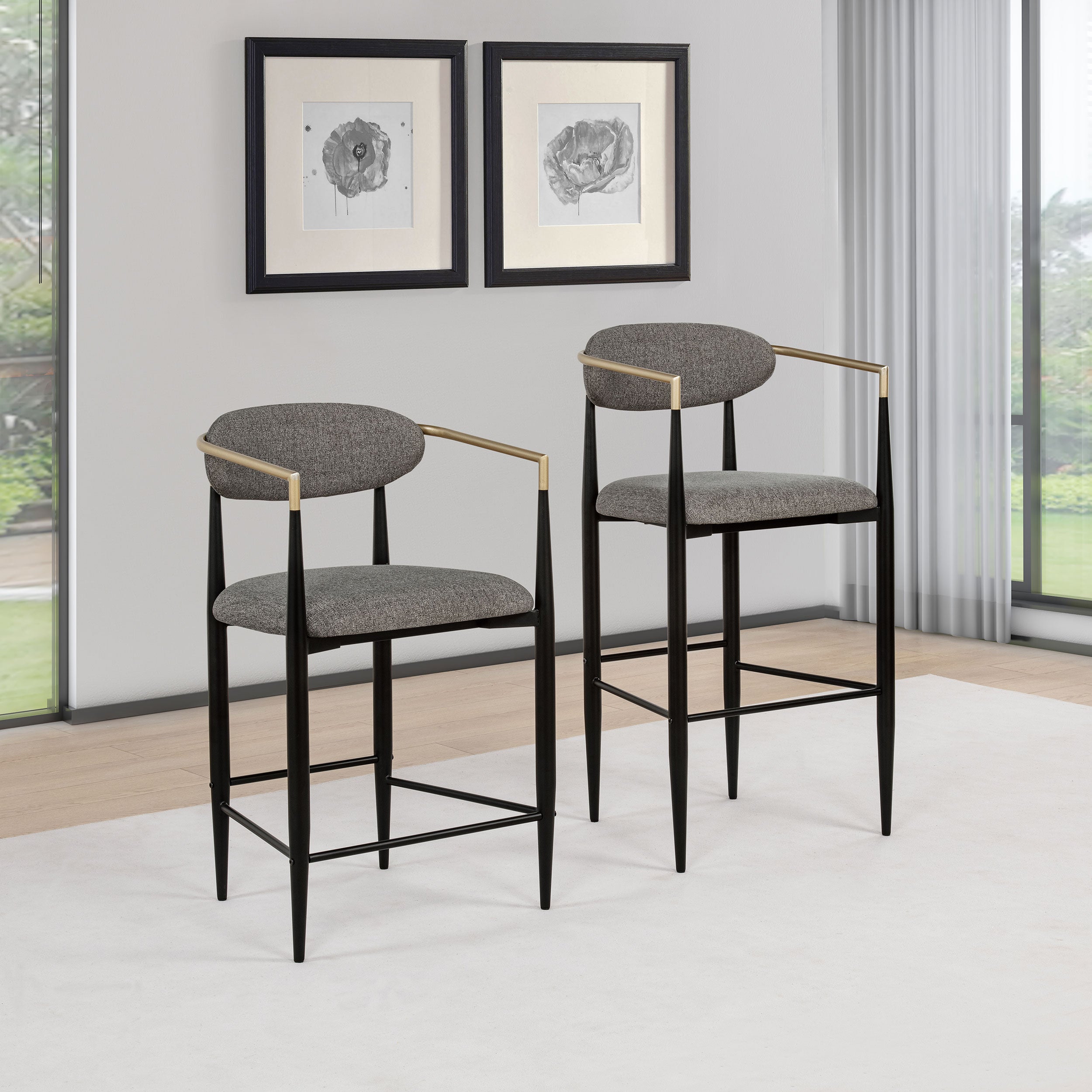 Tina Fabric Upholstered Bar Chair Dark Grey (Set of 2) — view 14