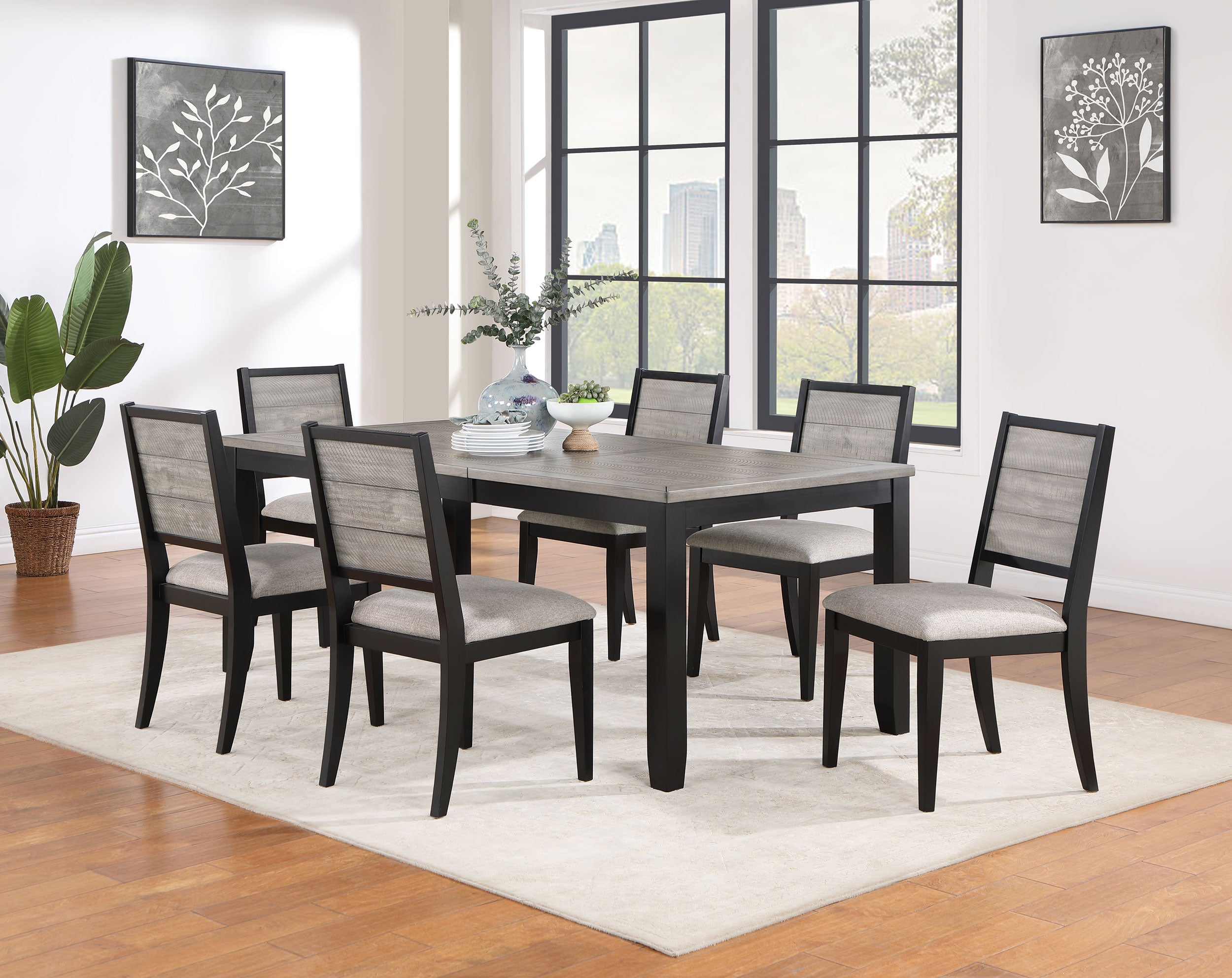 Elodie 7-piece Rectangular Extension Leaf Dining Set Black — view 1