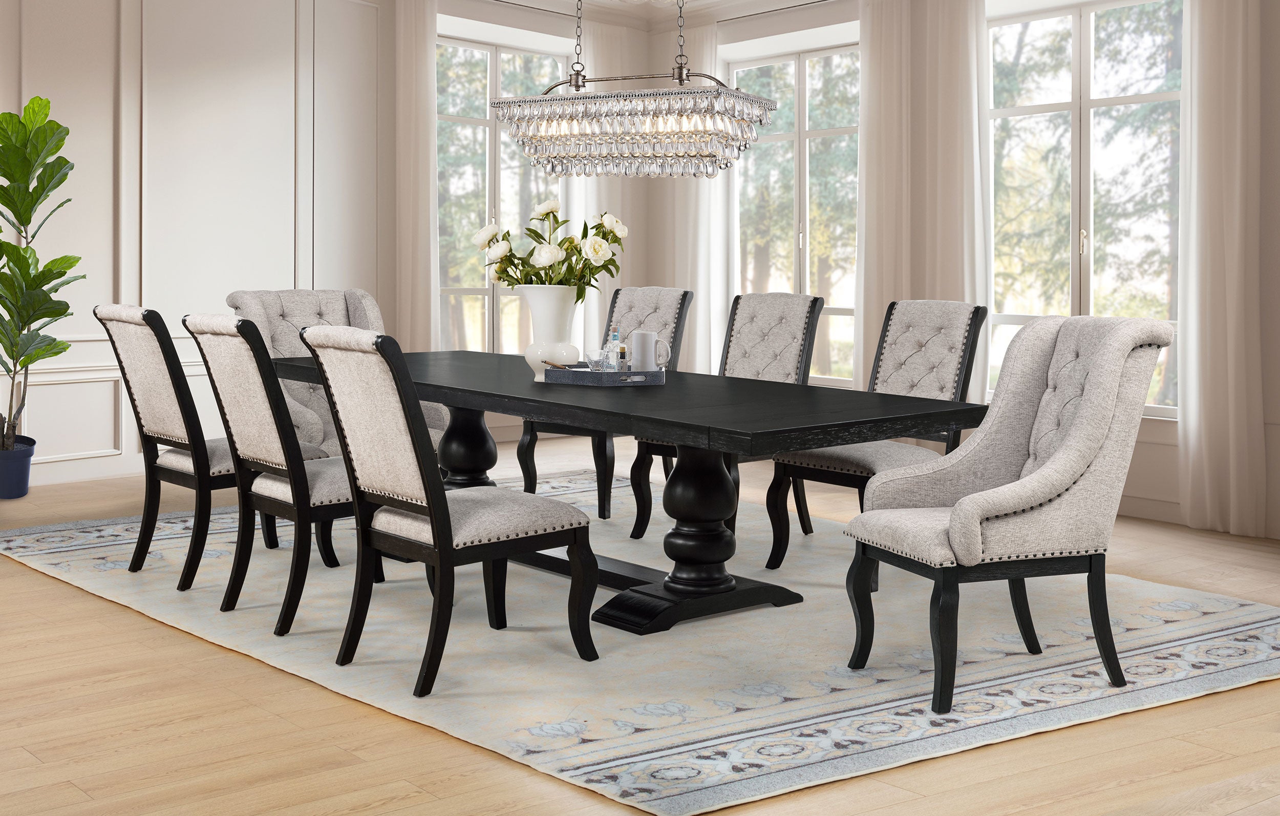 Phelps 9-piece Rectangular Dining Table Set Distressed Noir — view 1