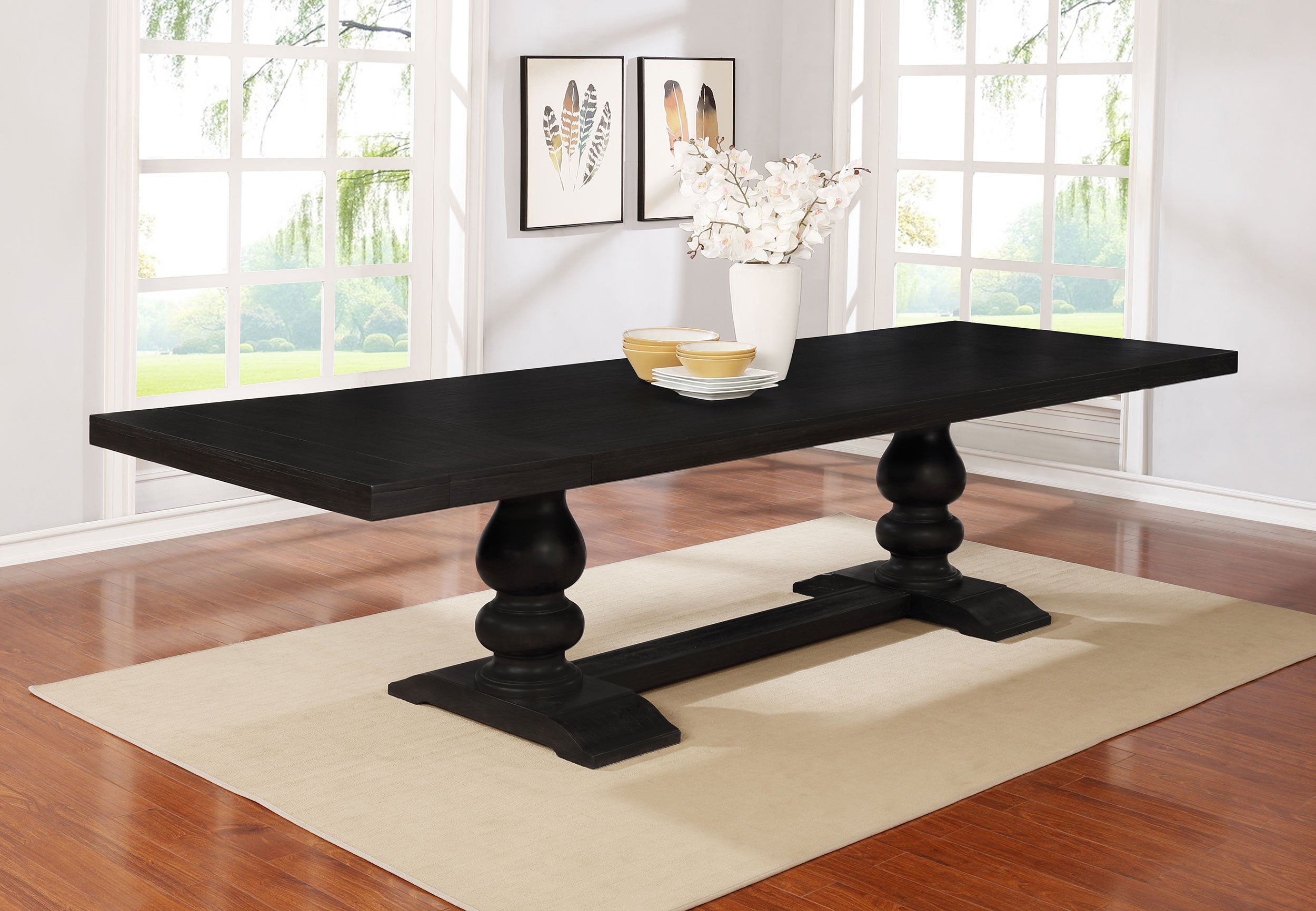 Phelps 123-inch Extension Leaf Dining Table Distressed Noir — view 2