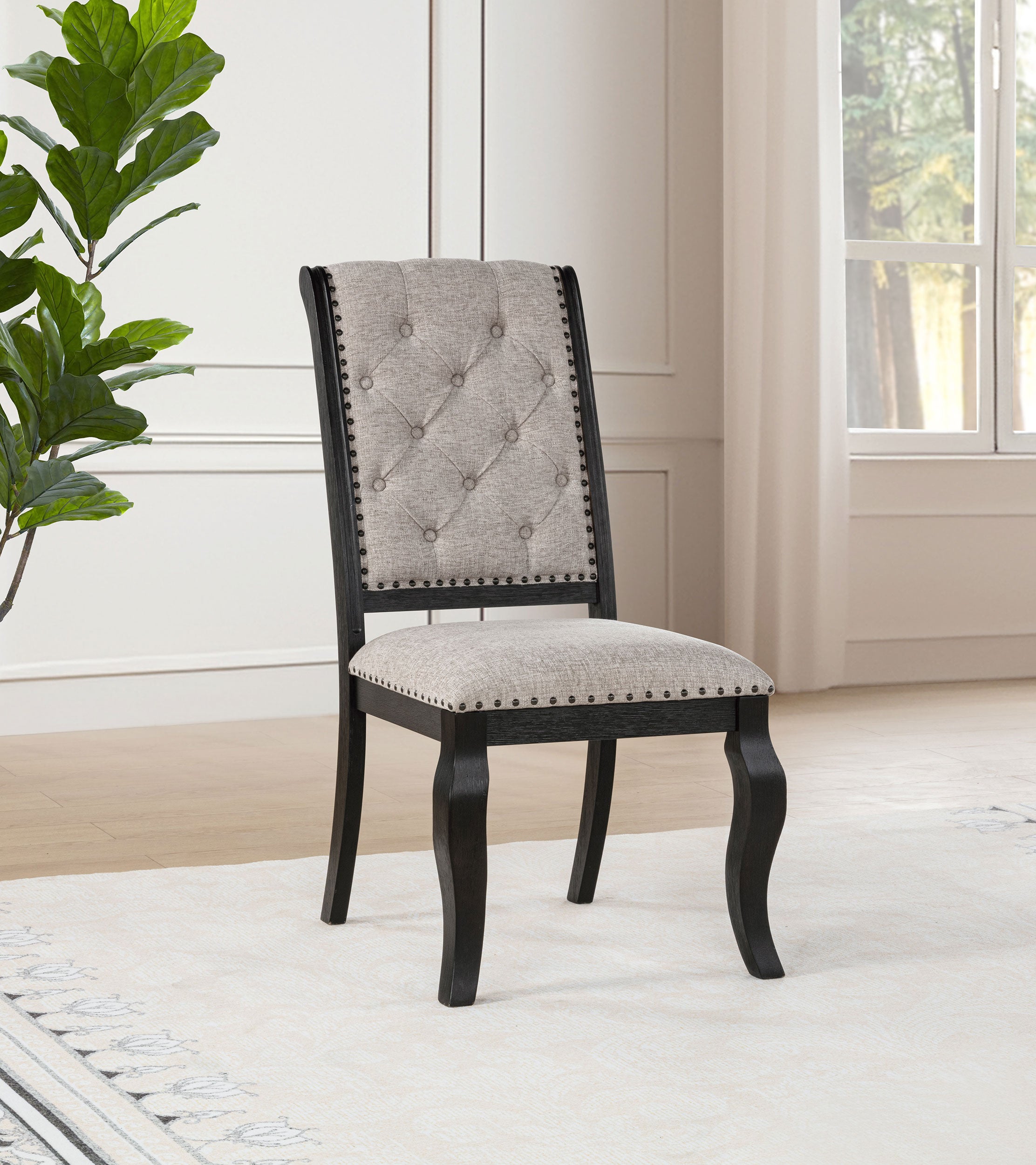 Phelps Upholstered Dining Side Chair Tan Distressed Noir (Set of 2) — view 2