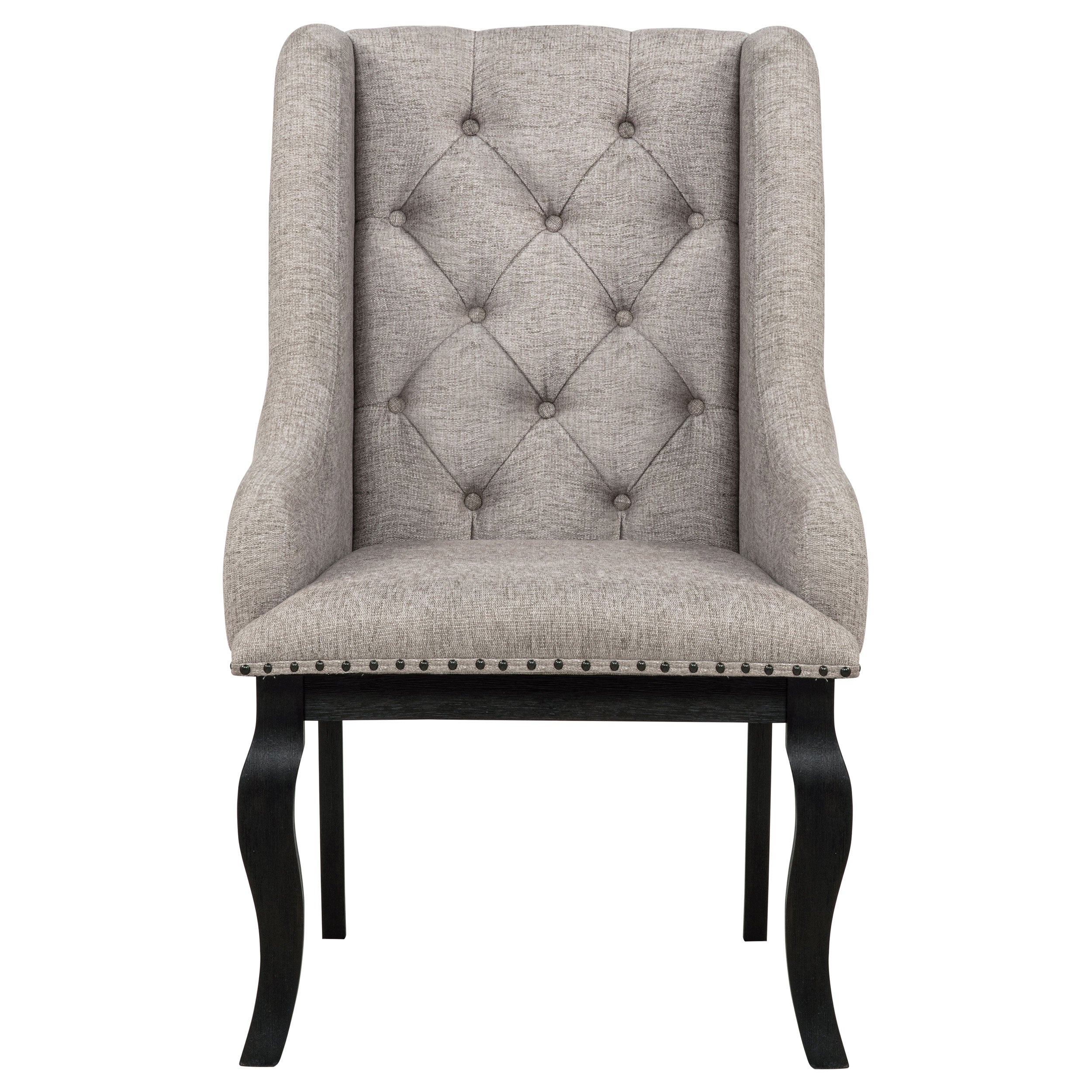 Phelps Upholstered Dining Arm Chair Tan Distressed Noir (Set of 2) — view 4