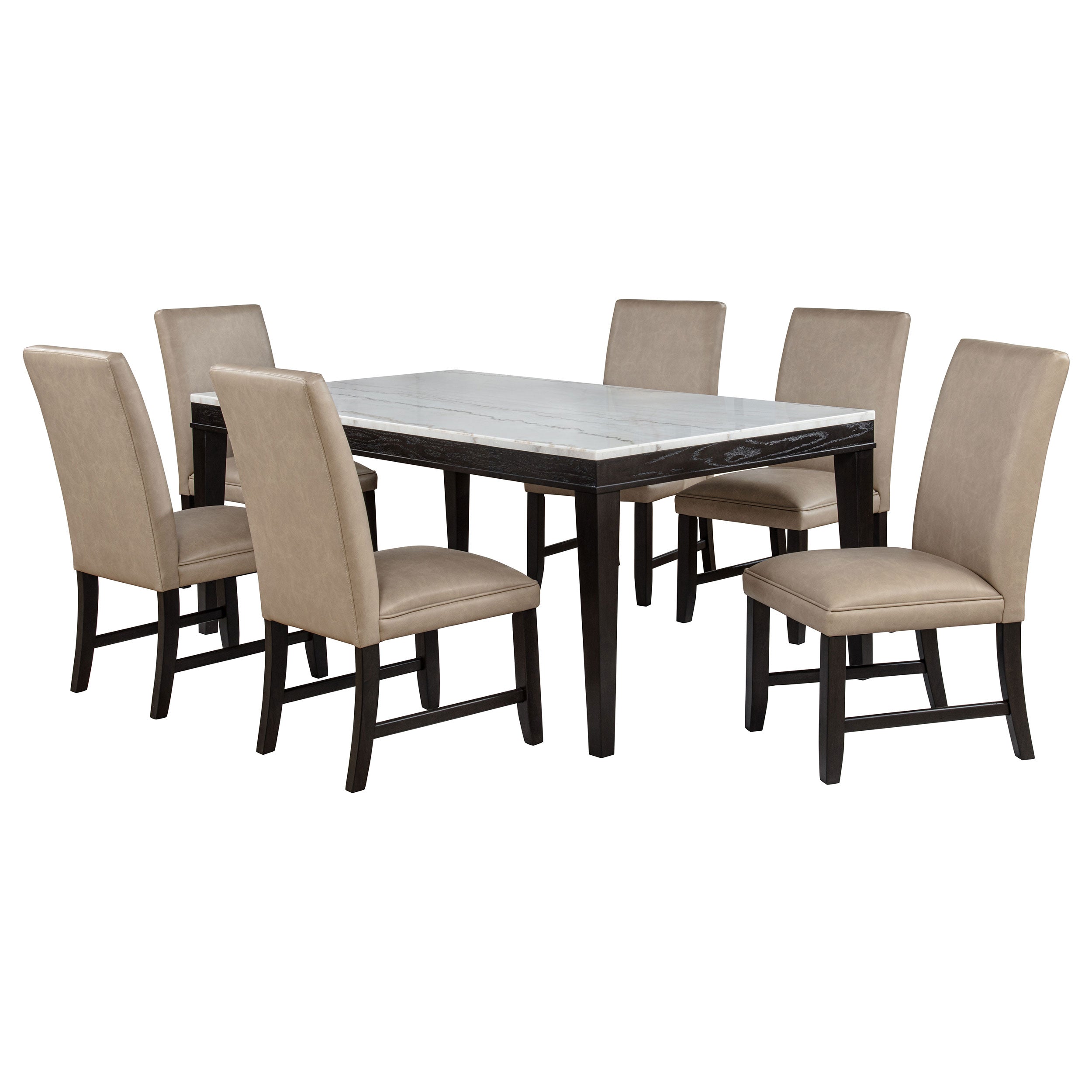 Averill 7-piece White Marble Top Dining Set Tan and Coffee Bean — view 2