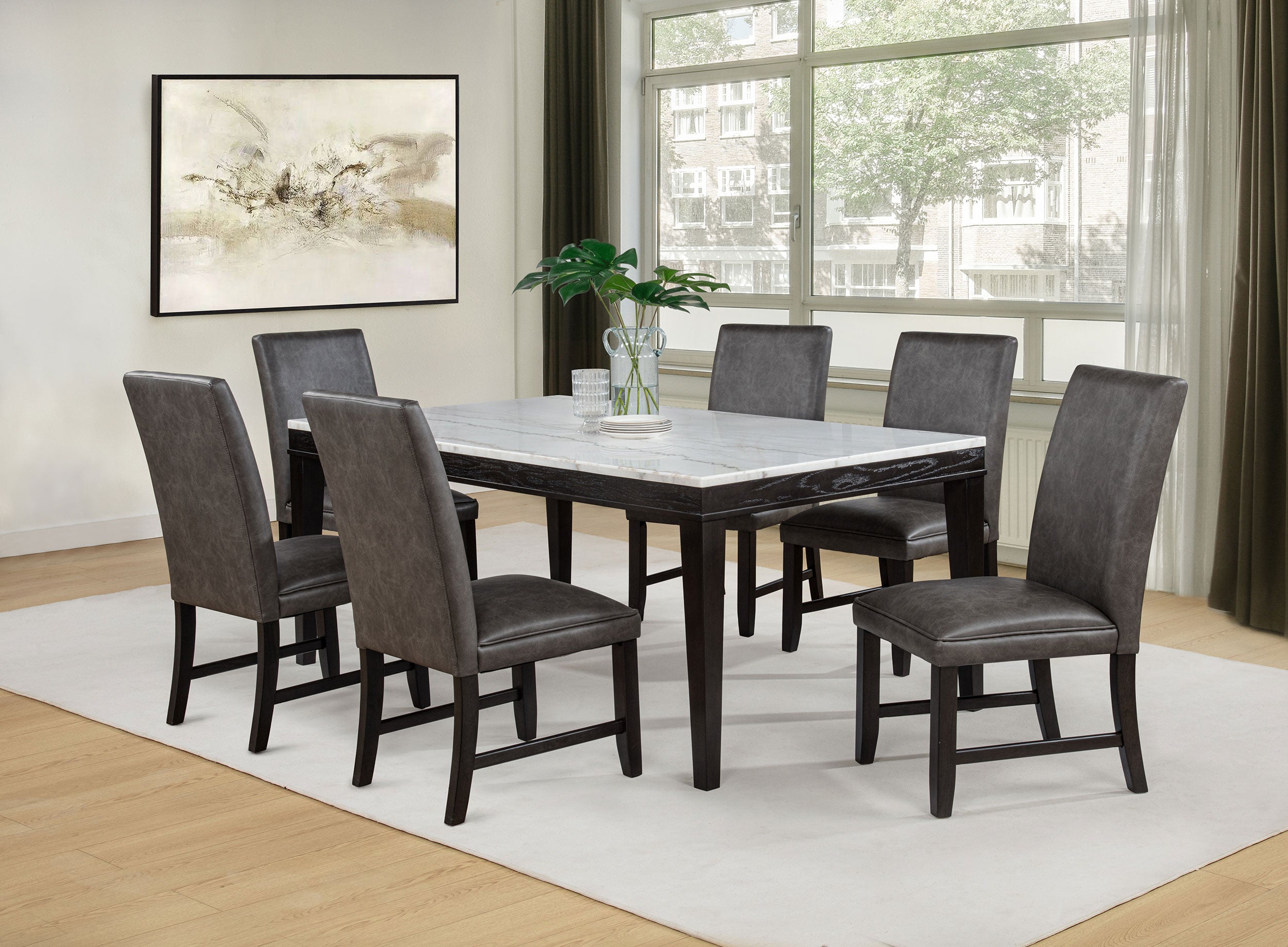 Averill 72-inch Rectangular White Marble Top Dining Table Coffee Bean — view 16