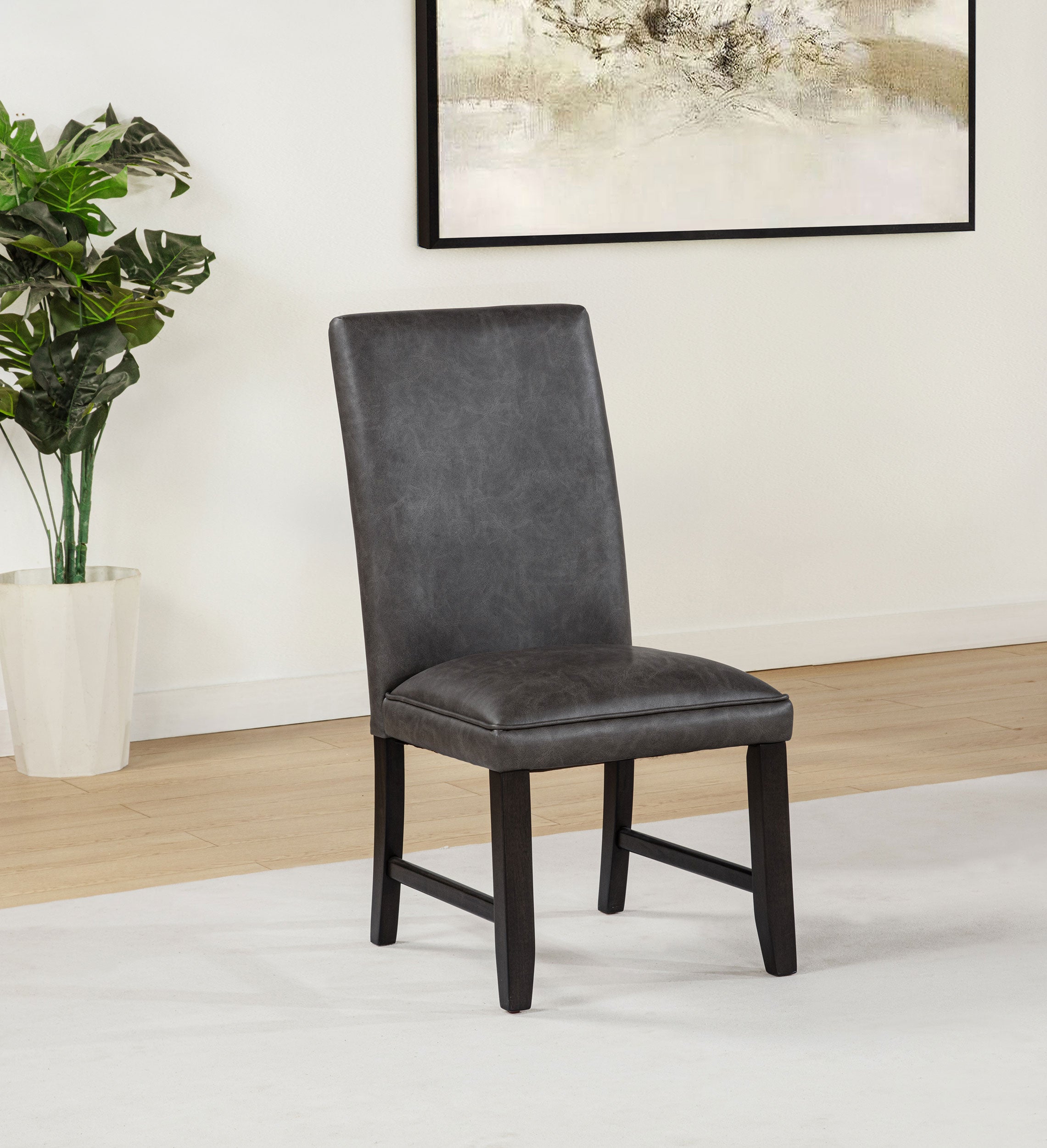 Averill Faux Leather Upholstered Dining Side Chair Dark Grey (Set of 2) — view 2
