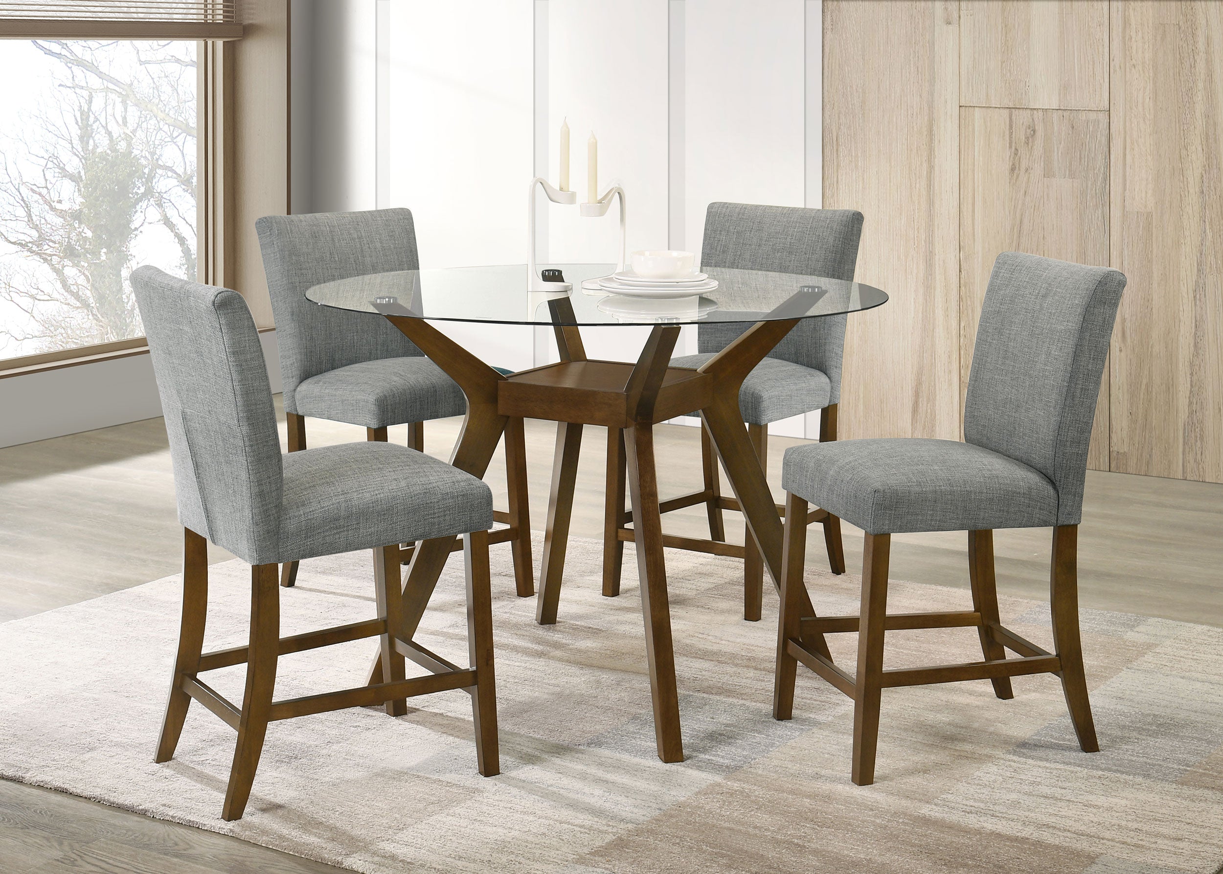 Paxton 5-piece Round Glass Top Counter Height Dining Set Grey — view 1