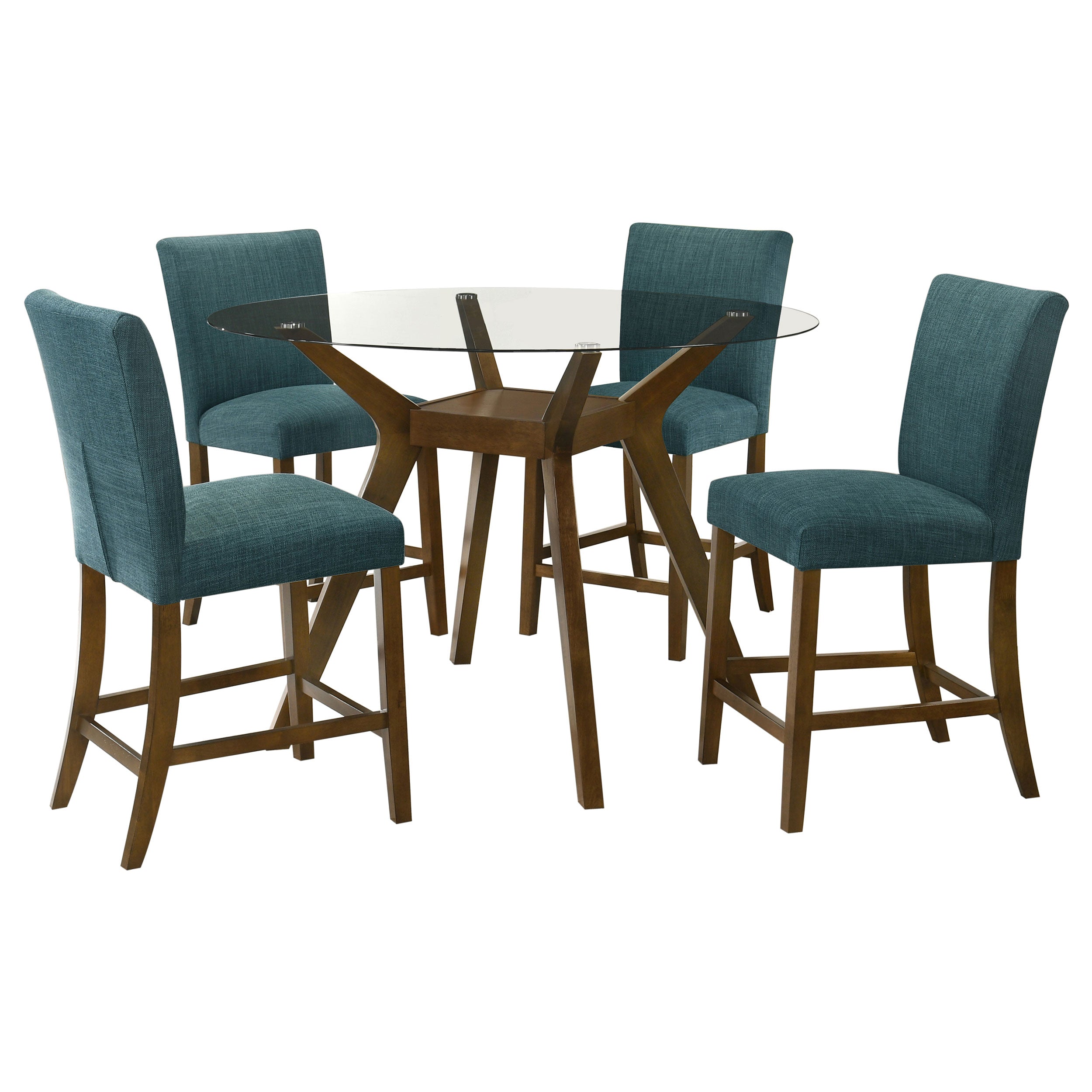 Paxton 5-piece Round Glass Top Counter Height Dining Set Teal Blue — view 2