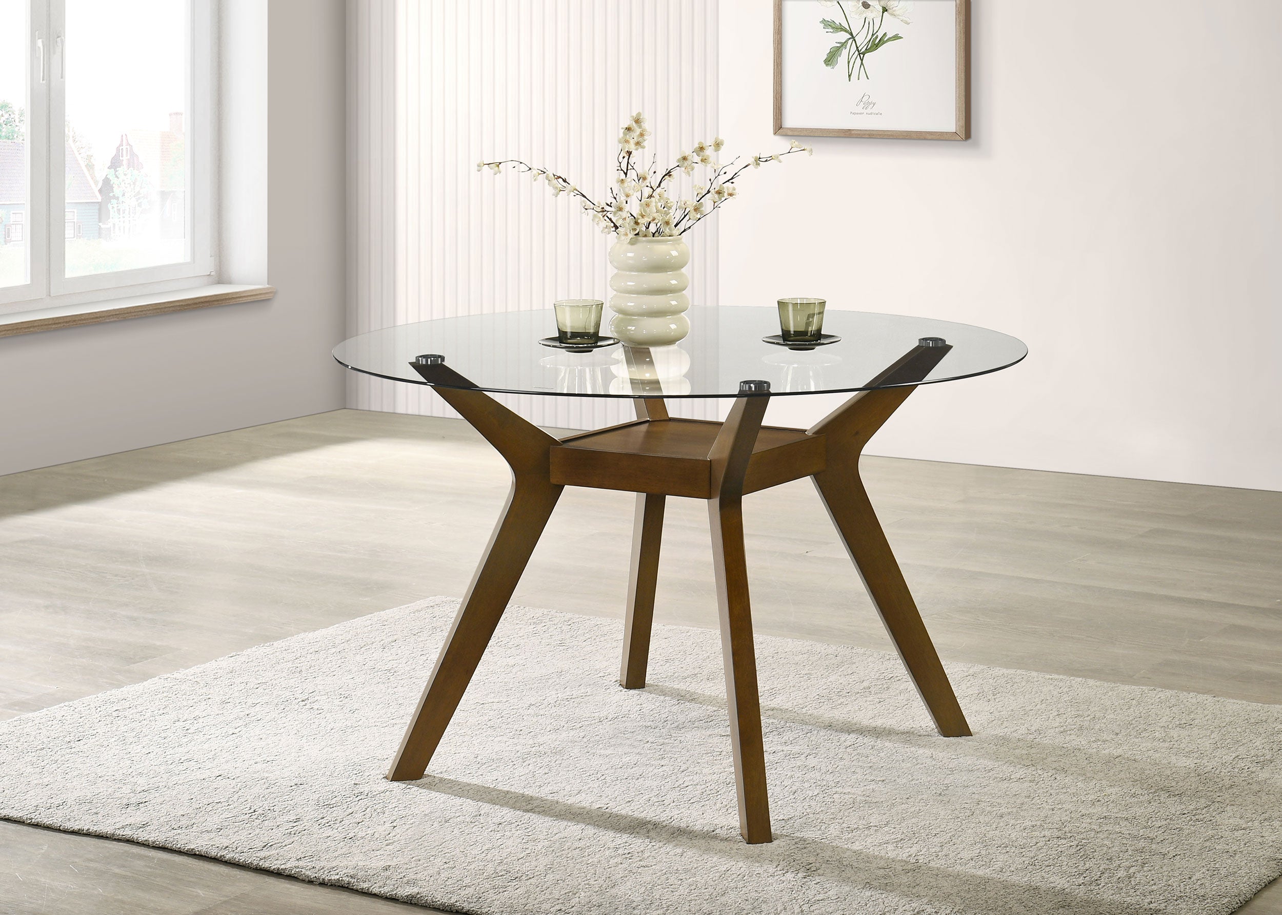 Paxton Round 48-inch Glass Top Wood Dining Table Brown — view 2
