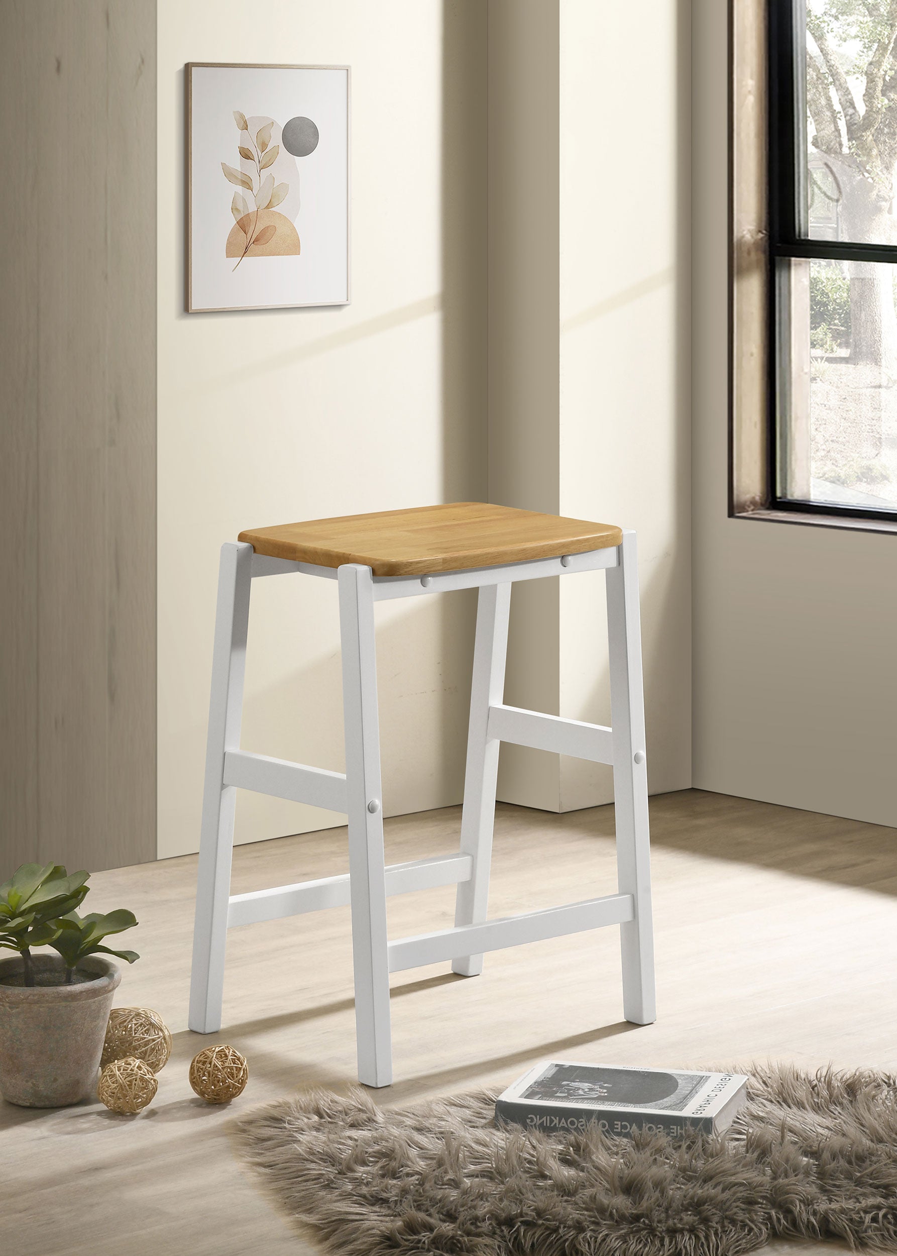 Edgeworth Wood Backless Counter Stool White (Set of 2) — view 2