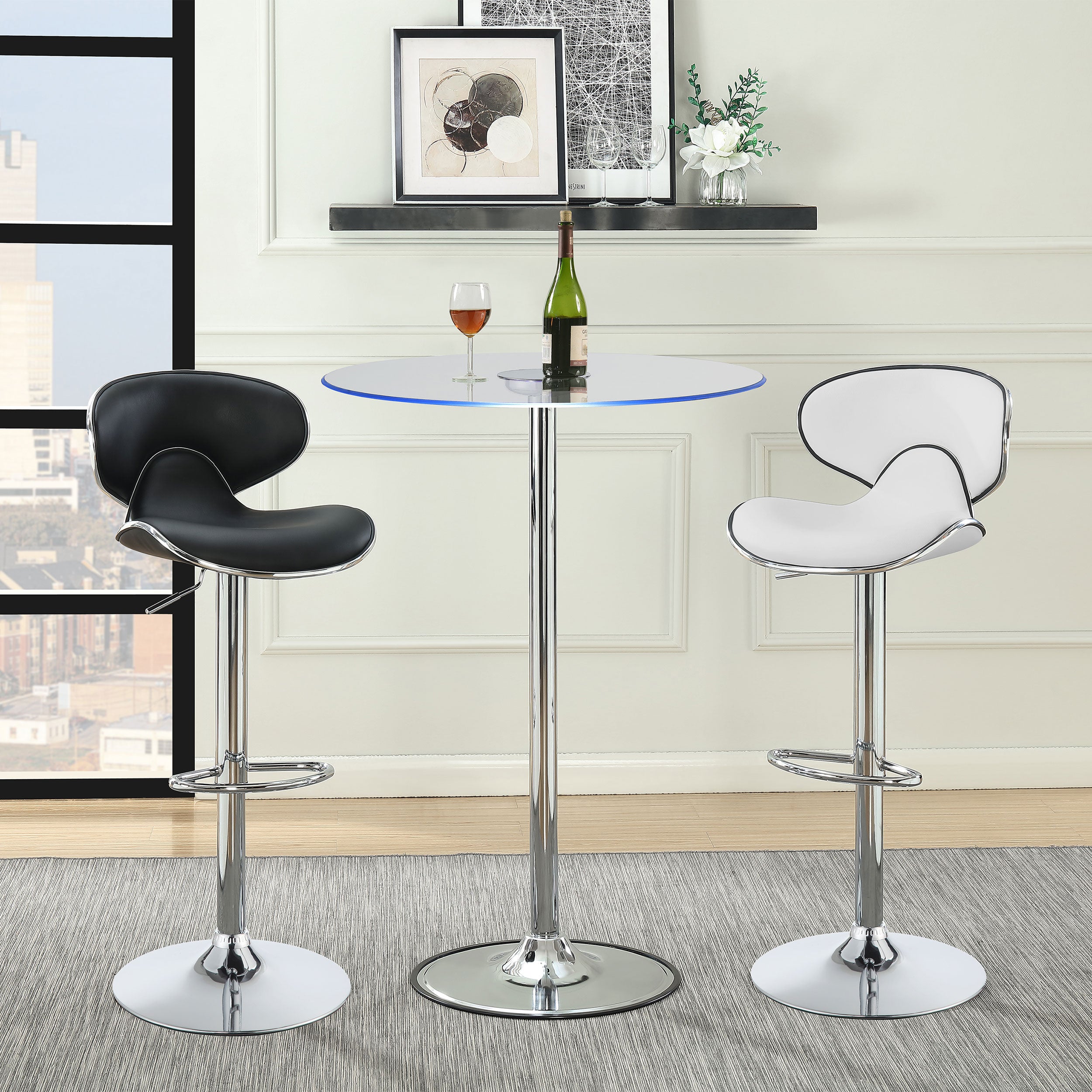 Thea Round 28-inch Glass Top LED Bistro Bar Table Chrome — view 11