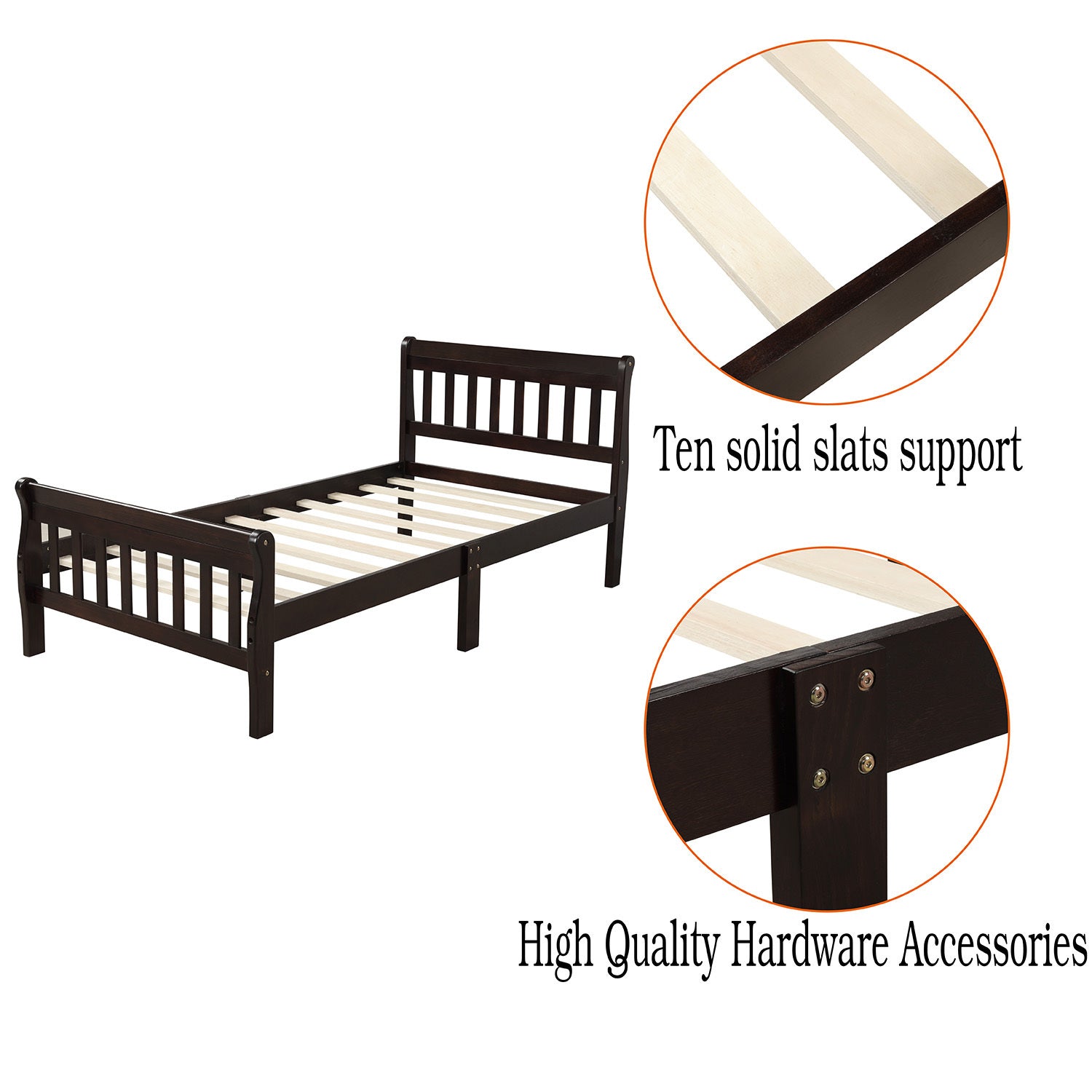 Wood Platform Bed Twin Bed Frame Panel Bed Mattress Foundation Sleigh Bed with Headboard/Footboard/Wood Slat Support - Atlantic Fine Furniture Melbourne FL