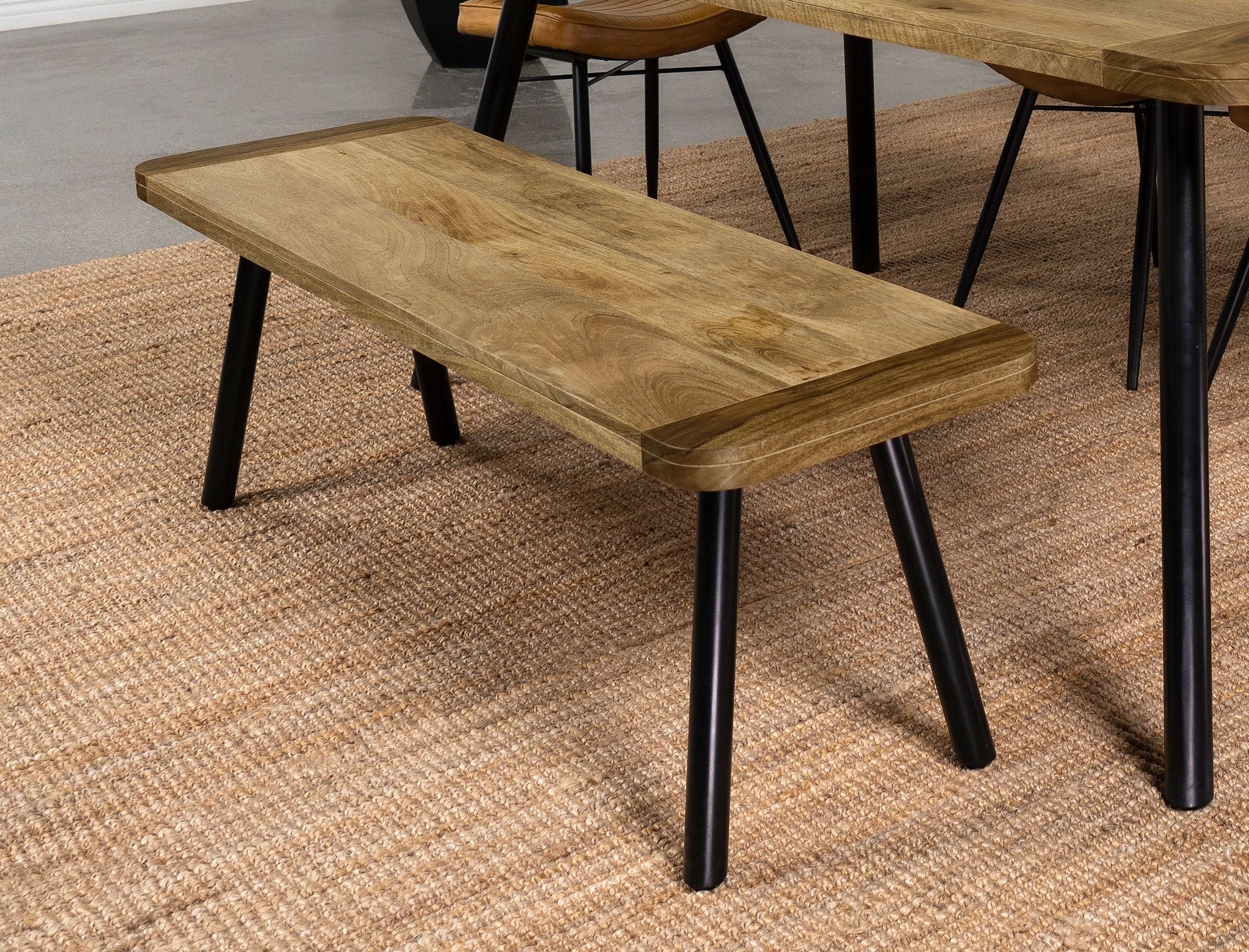 Maverick Wood Dining Bench Natural Mango and Black — view 2