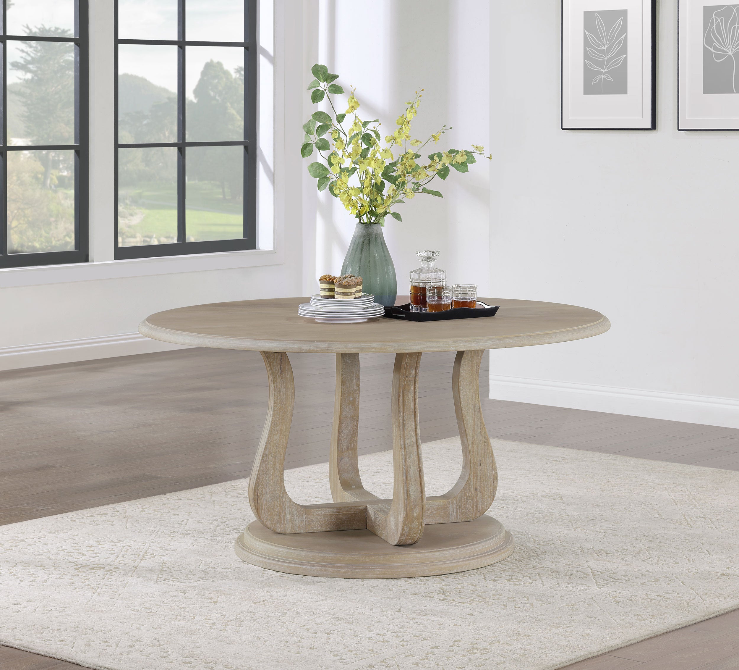 Trofello Round 60-inch Pedestal Dining Table White Washed — view 2
