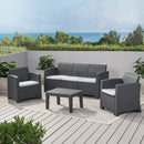 Velvora - Outdoor Wicker Set With 3 Seater Sofa, 2 Club Chairs, Coffee Table And Cushions - Brown