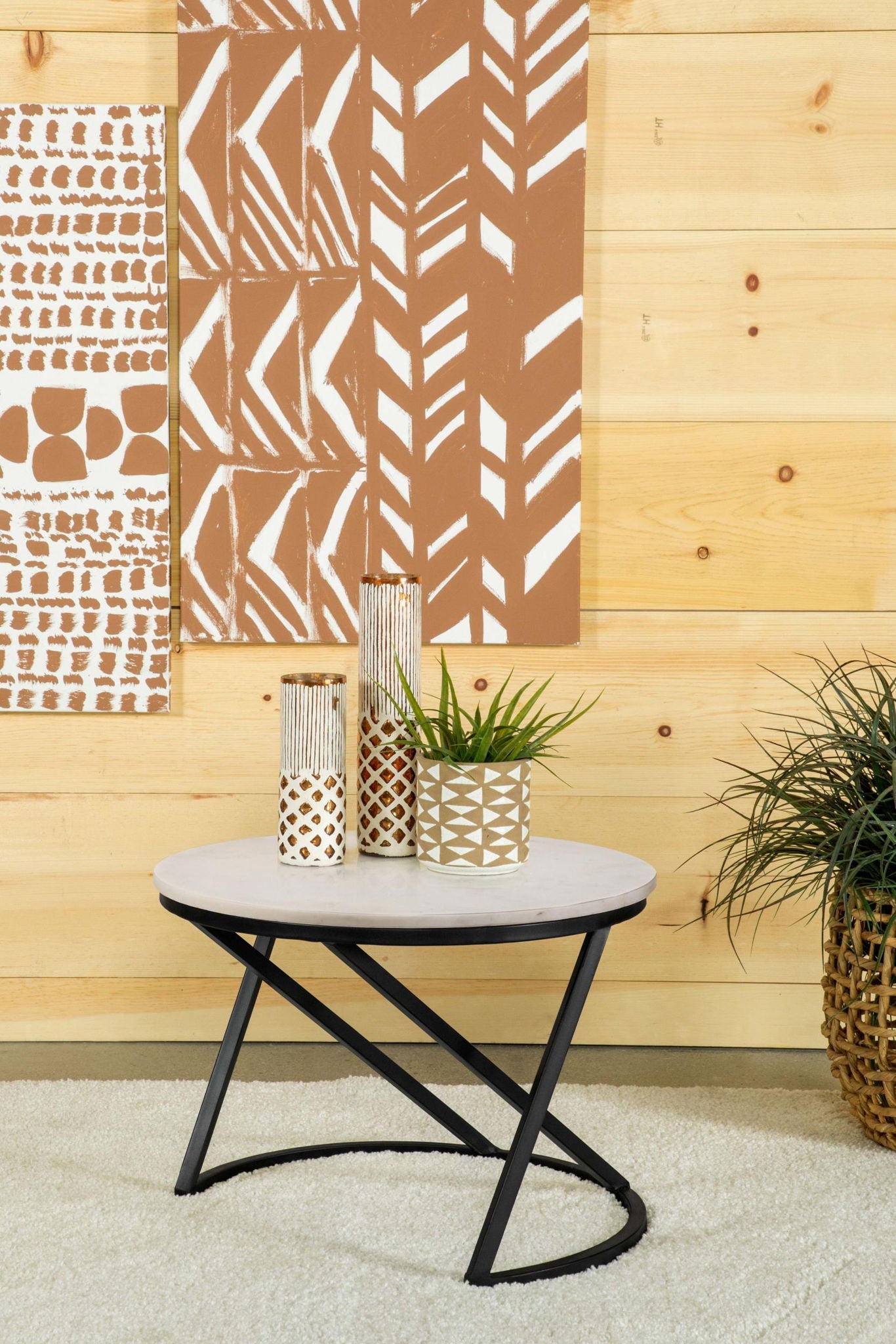 Miguel Round Marble Top Coffee Table White and Black - Atlantic Fine Furniture Melbourne FL