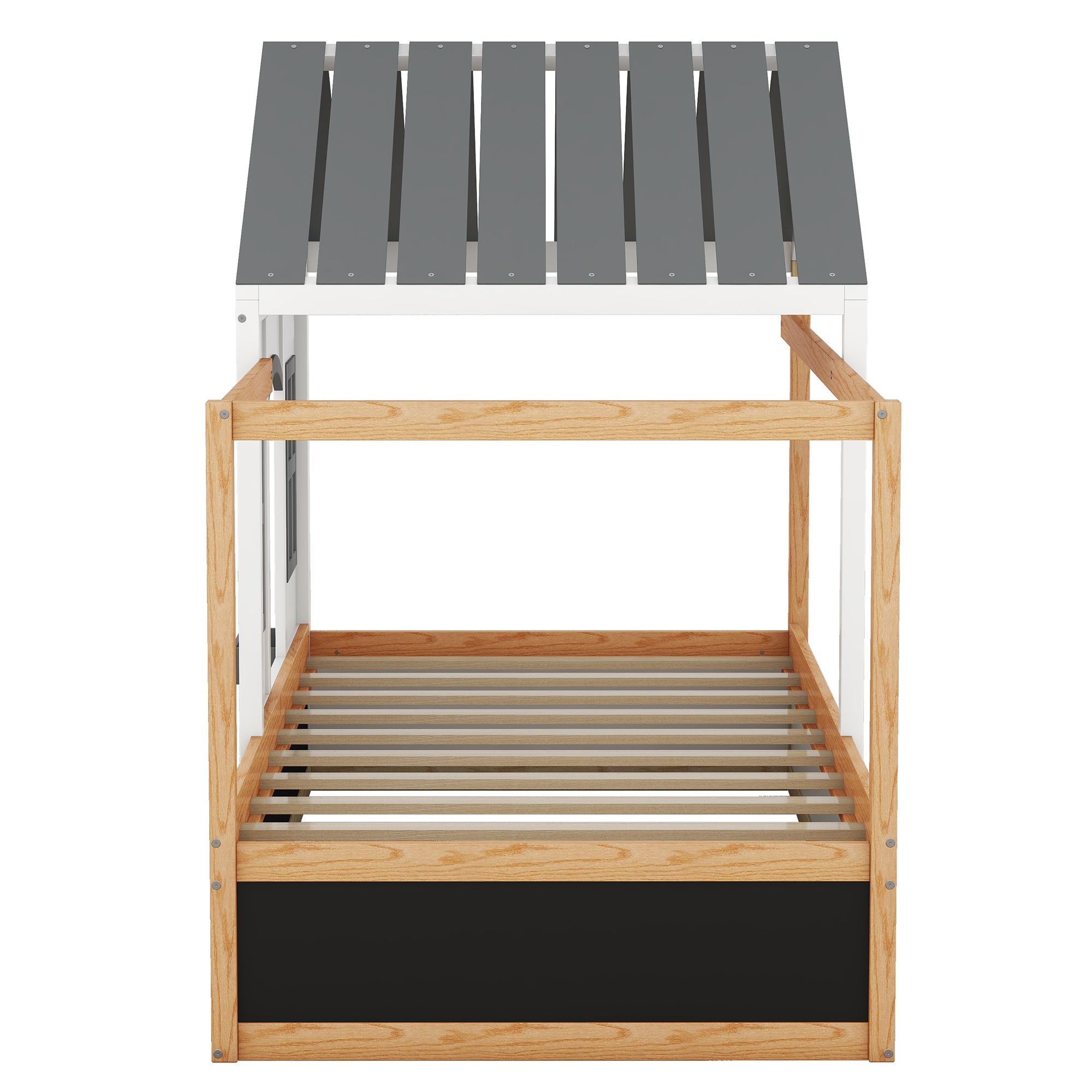 Twin Size House Shaped Canopy Bed with Black Roof and White Window,Blackboard and Little Shelf, White(Old SKU: WF294051AAK) - Atlantic Fine Furniture Melbourne FL
