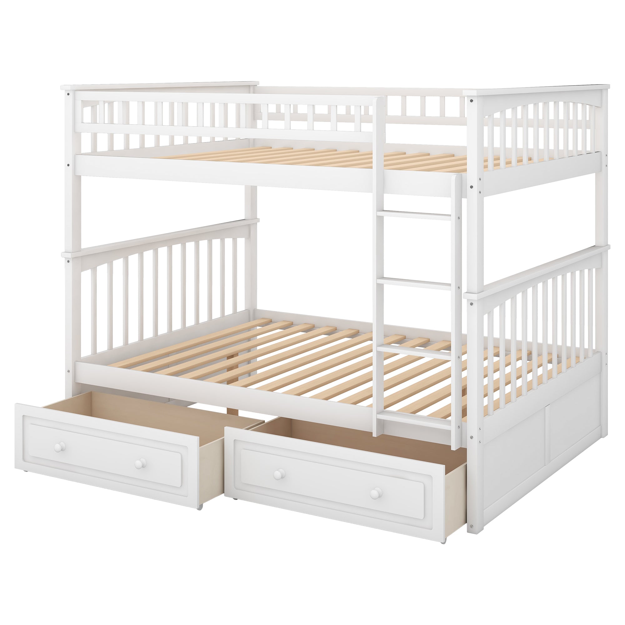 Full over Full Bunk Bed with Drawers, Convertible Beds, White(OLD SKU: SM000241AAK-1) - Atlantic Fine Furniture Melbourne FL