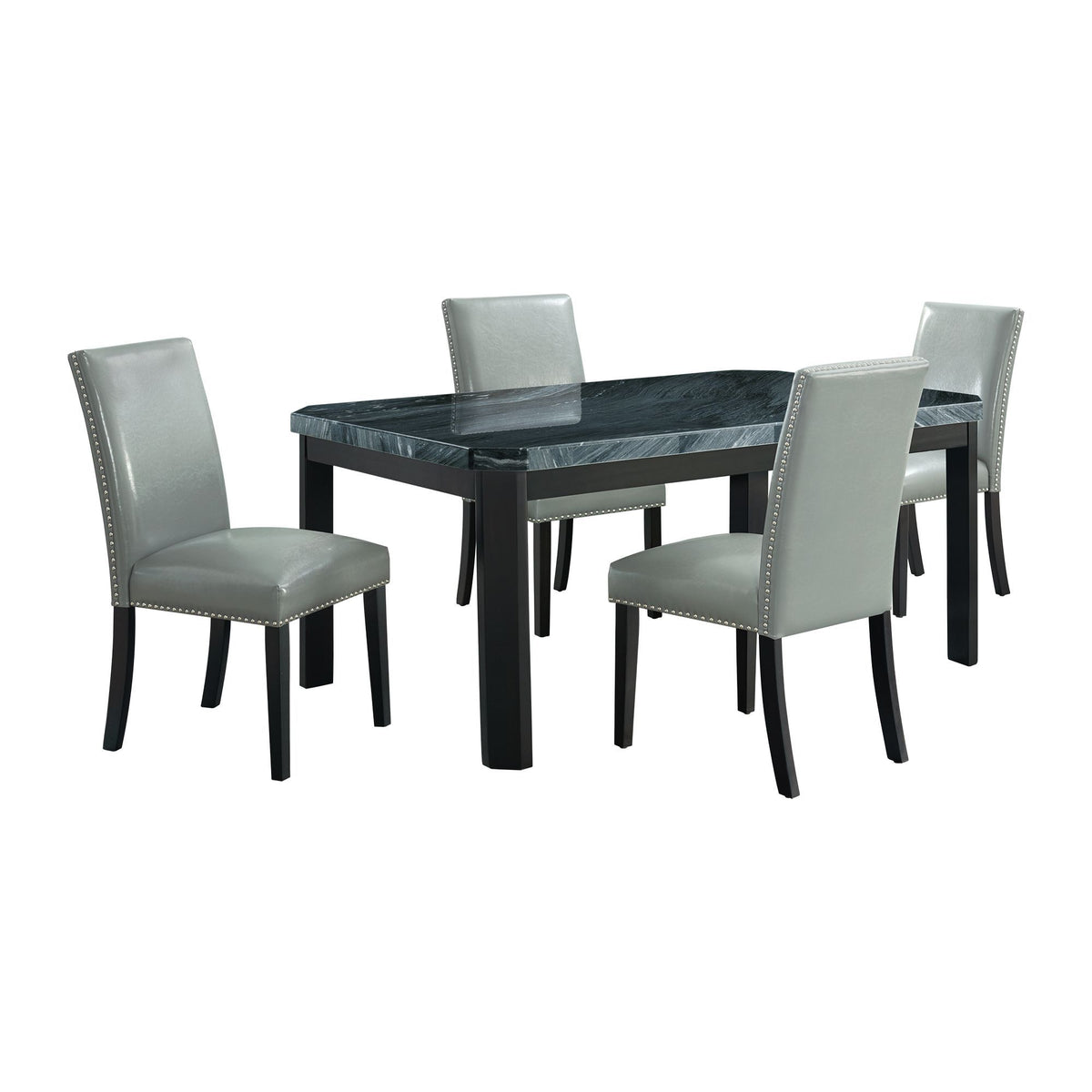 Francesca Rectangular 5 Piece Gray PU Chairs Dining Set, Table & Four Chairs in Gray Marble by Elements International