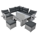 Outdoor Furniture Set Patio Rattan Furniture Set With Adjustable Table, Recliners With Extendable Side Tables And 2 Ottomans