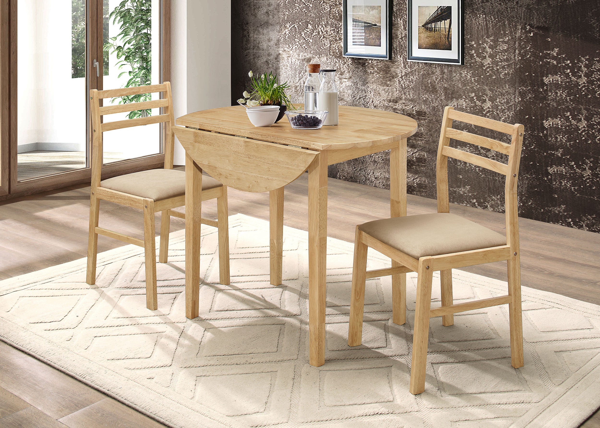 Bucknell 3-piece Round Drop Leaf Dining Table Set Natural — view 3