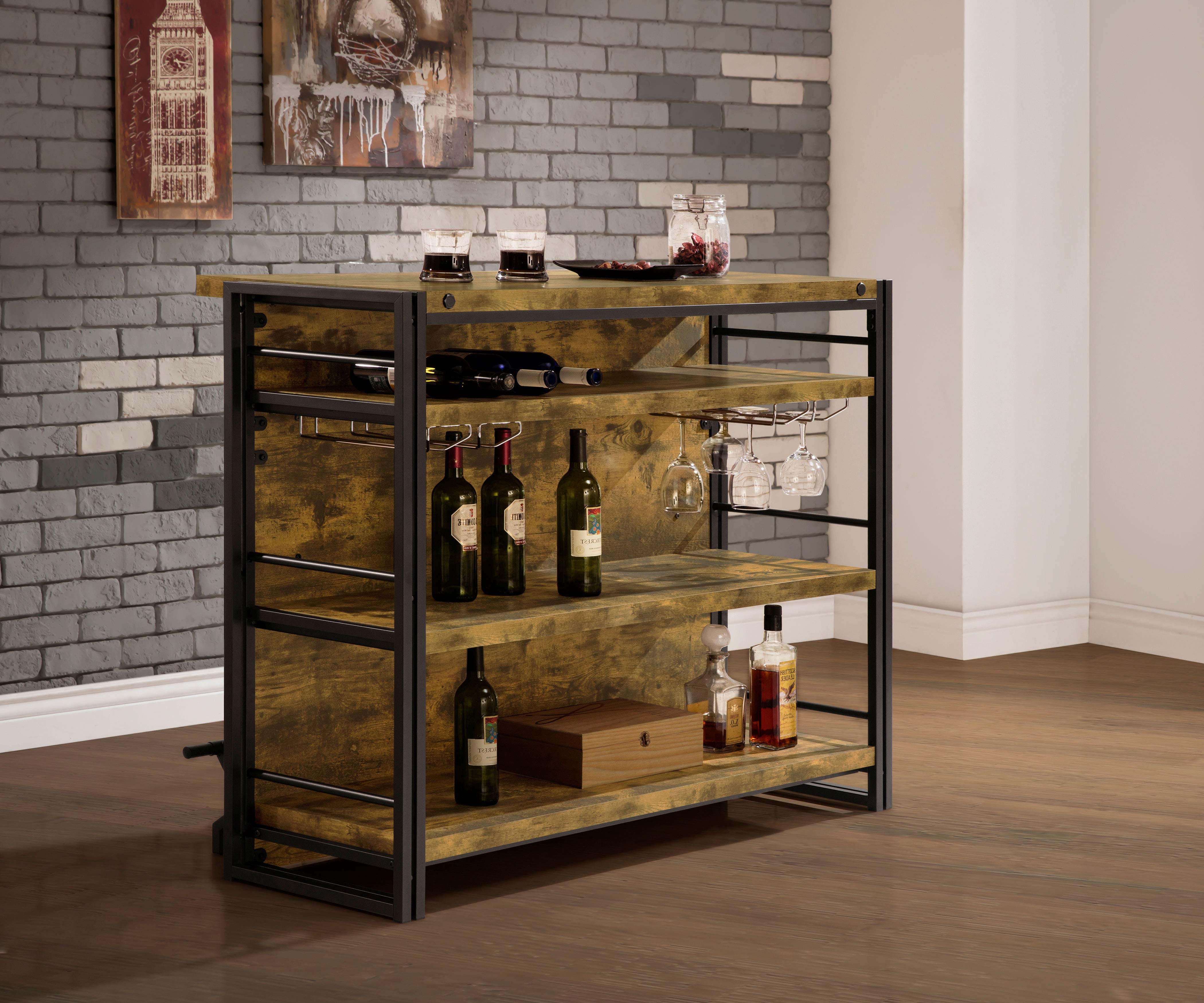Renaldi 3-shelf Home Bar Wine Cabinet Rustic Nutmeg — view 3