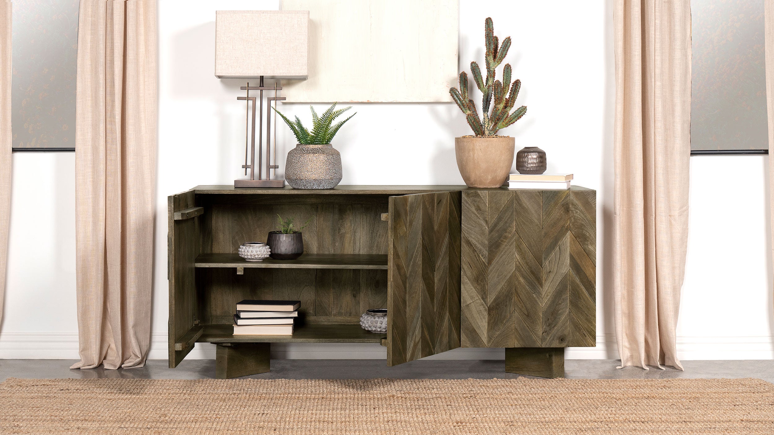 Tyler 3-door Solid Wood Sideboard Buffet Cabinet Mango Brown — view 3