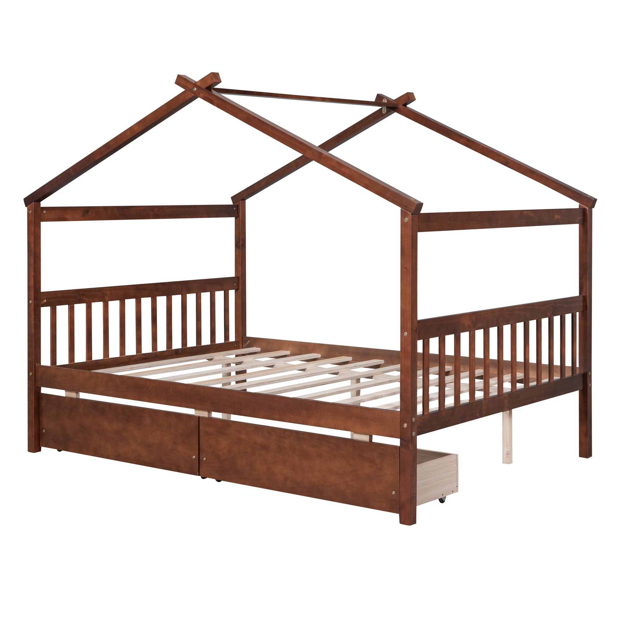 Full Size Wooden House Bed with Drawers, Walnut - Atlantic Fine Furniture Melbourne FL