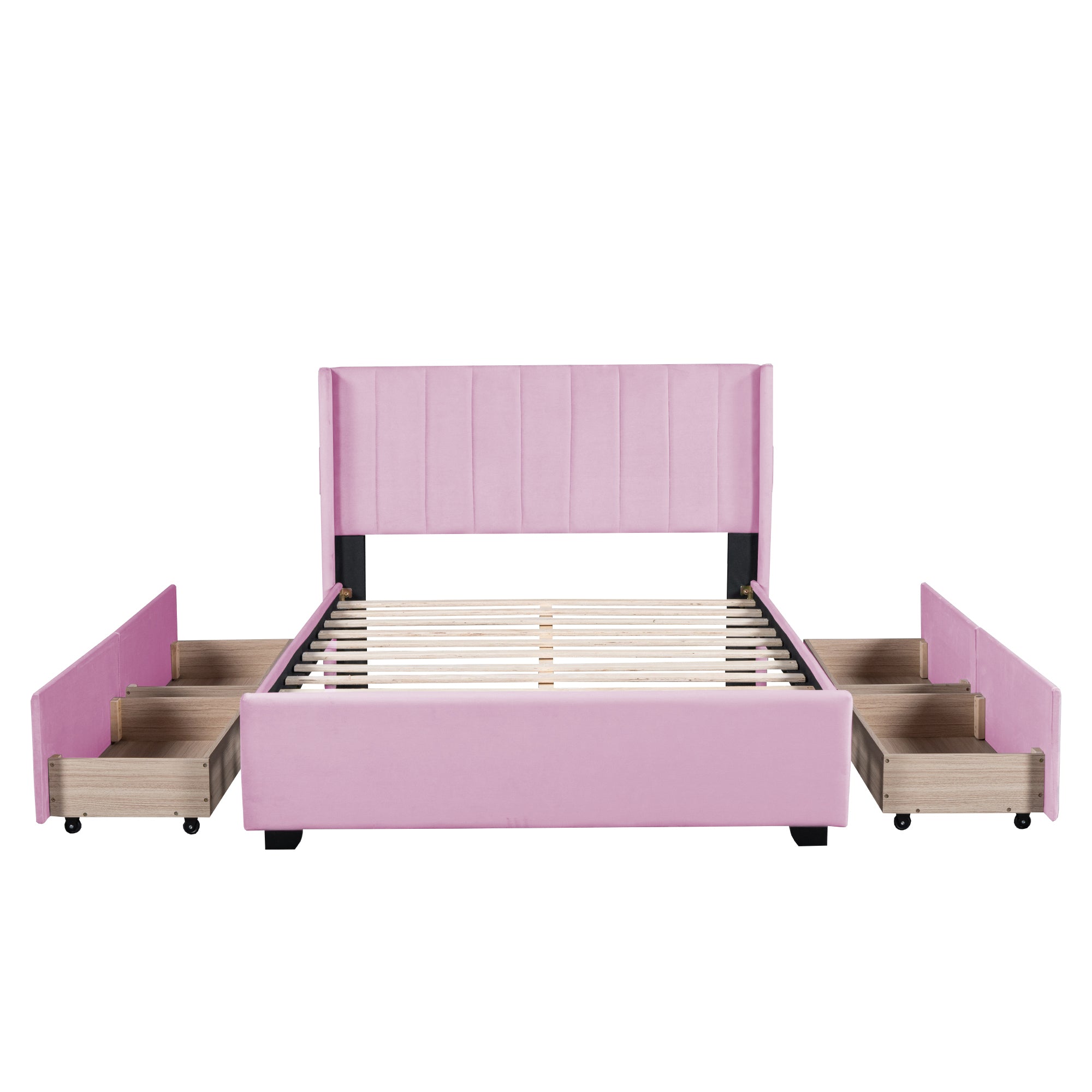 Full Size Upholstered Bed with 4 Drawers, Pink - Atlantic Fine Furniture Melbourne FL