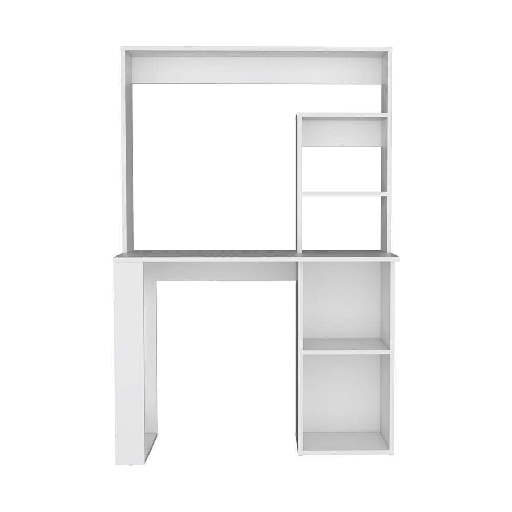 Ethel Writing Computer Desk with Storage Shelves and Hutch, White