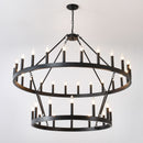 2 Tiers Wagon Wheel Chandelier Wooden Farmhouse 36 Light (24 / 12) Or (12 / 24) Metal Chandeliers 2 Story Light Fixtures Industrial For High Ceiling Living Dining Room Foyer, Adjustable Height - Black