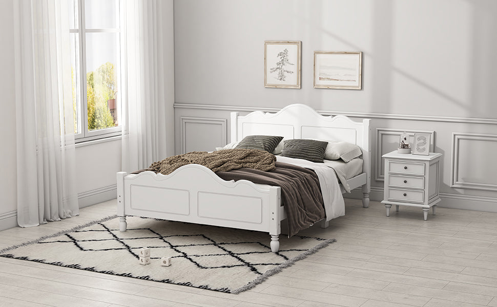 Traditional Concise Style Solid Wood Platform Bed, No Need Box Spring, White Queen
