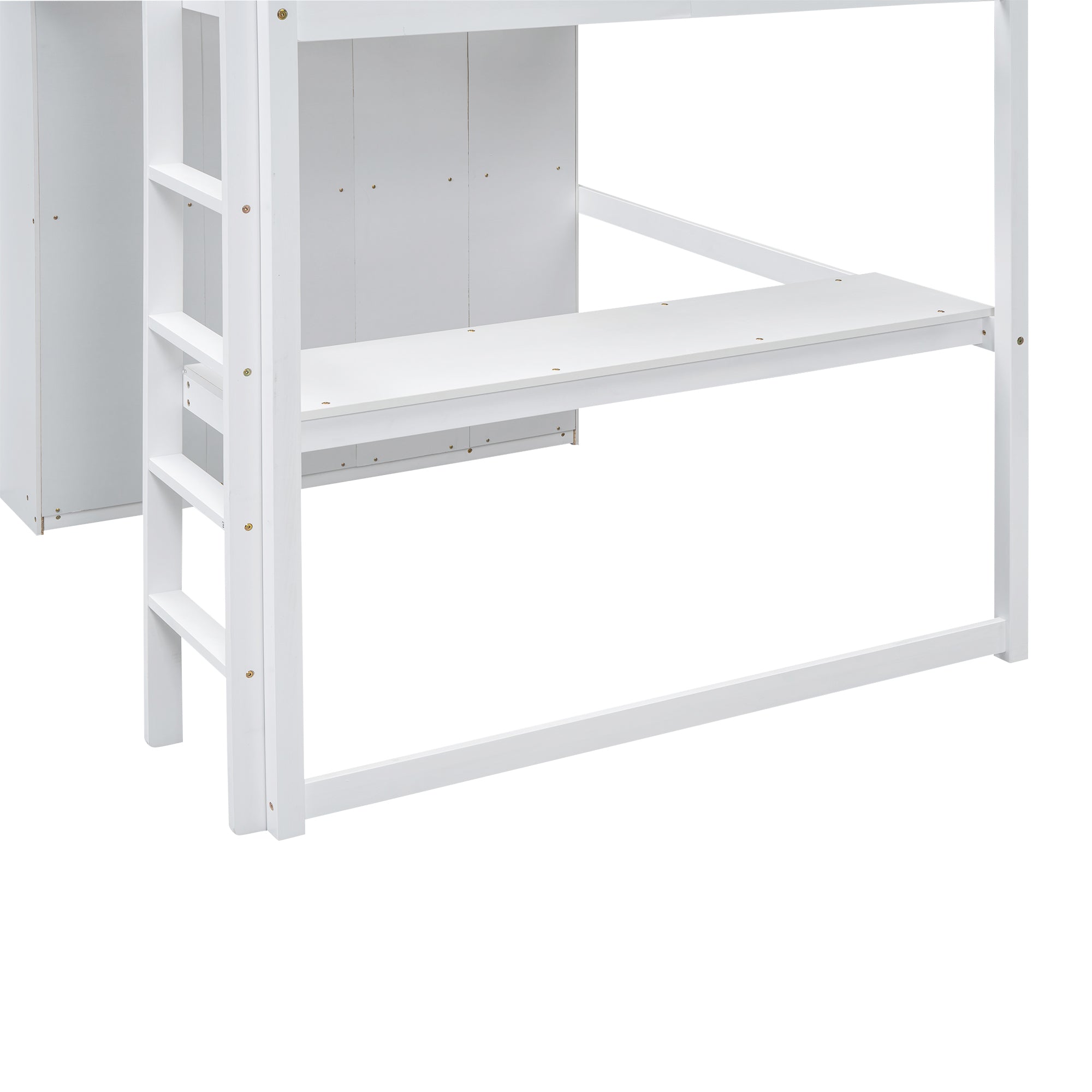 Wood Full Size Loft Bed with Built-in Wardrobe, Desk, Storage Shelves and Drawers, White - Atlantic Fine Furniture Melbourne FL