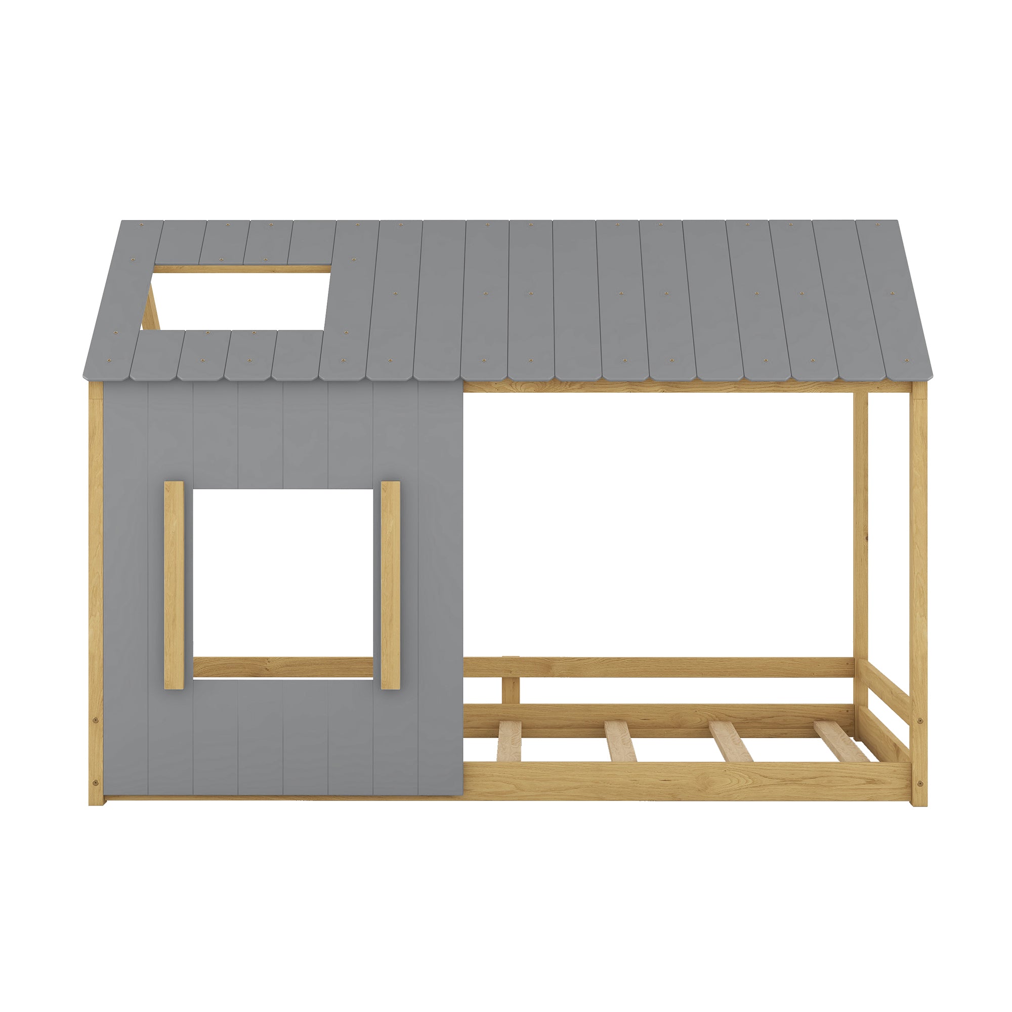 Twin Size House Bed with Roof and Window - Gray+Natural - Atlantic Fine Furniture Melbourne FL