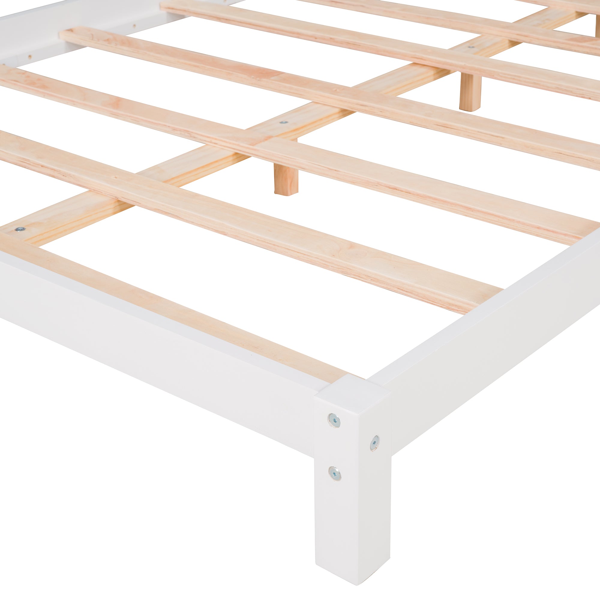 Full Size Wood Platform Bed with House-shaped Headboard (White)