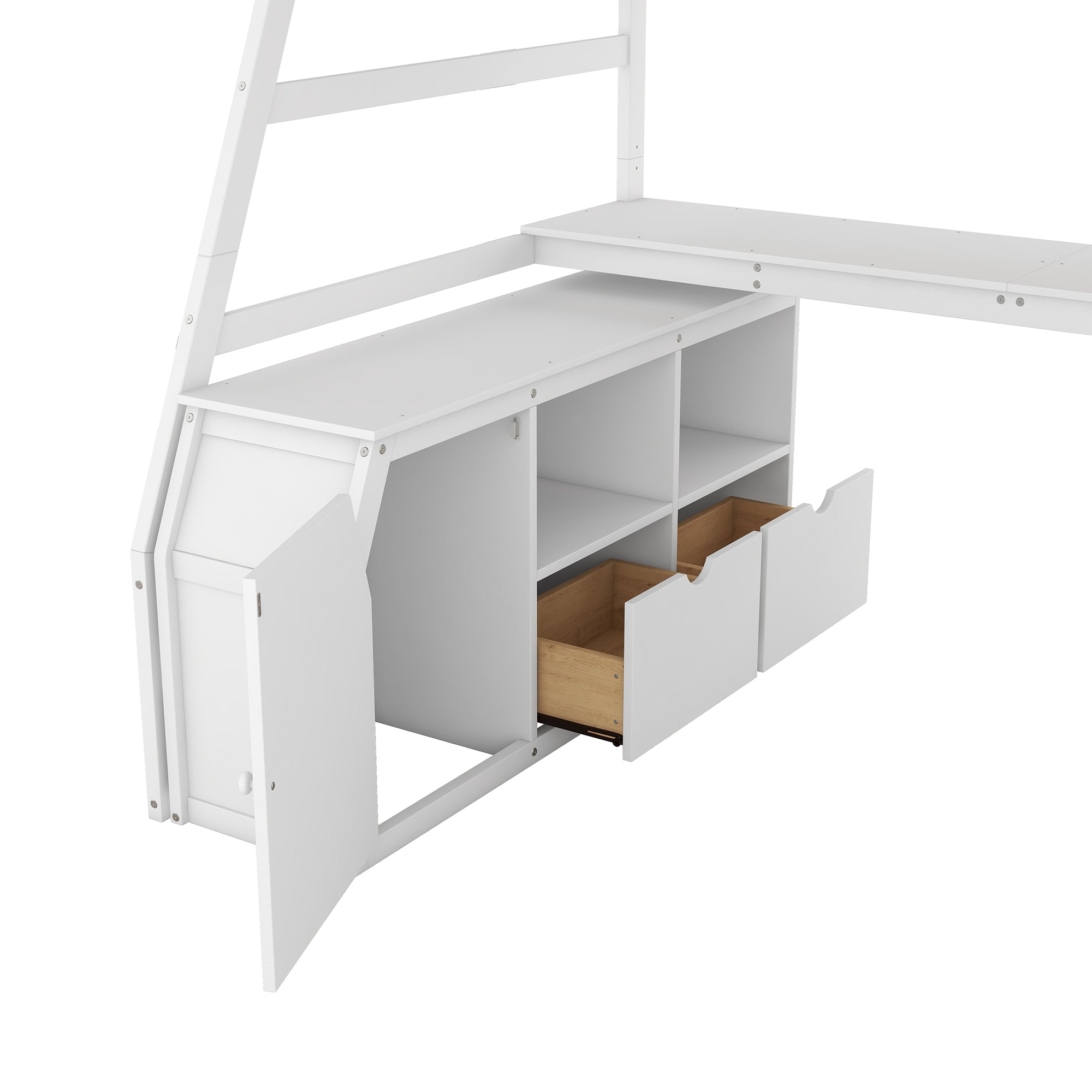 Twin Size Loft Bed with 7 Drawers 2 Shelves and Desk - White - Atlantic Fine Furniture Melbourne FL