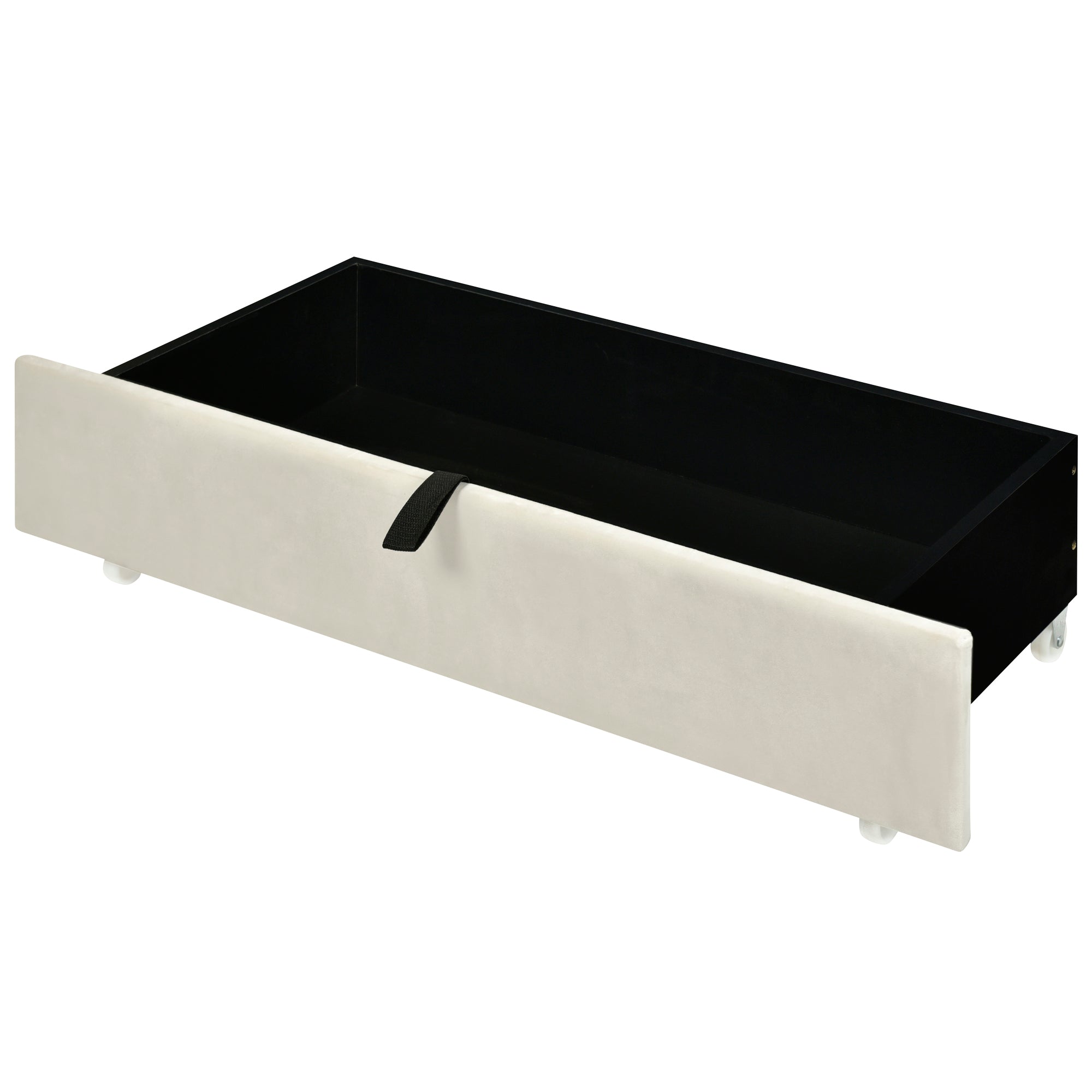Full Size Velvet Storage Platform Bed, with 2 Big Drawers, T Size Trundle and LED Light, Beige - Atlantic Fine Furniture Melbourne FL