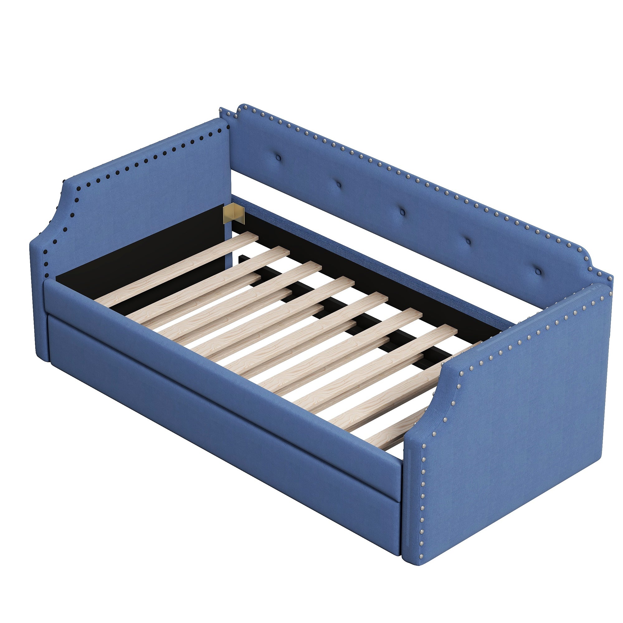 Upholstered Daybed with Trundle, Wood Slat Support,Upholstered Frame Sofa Bed , Twin,Blue - Atlantic Fine Furniture Melbourne FL