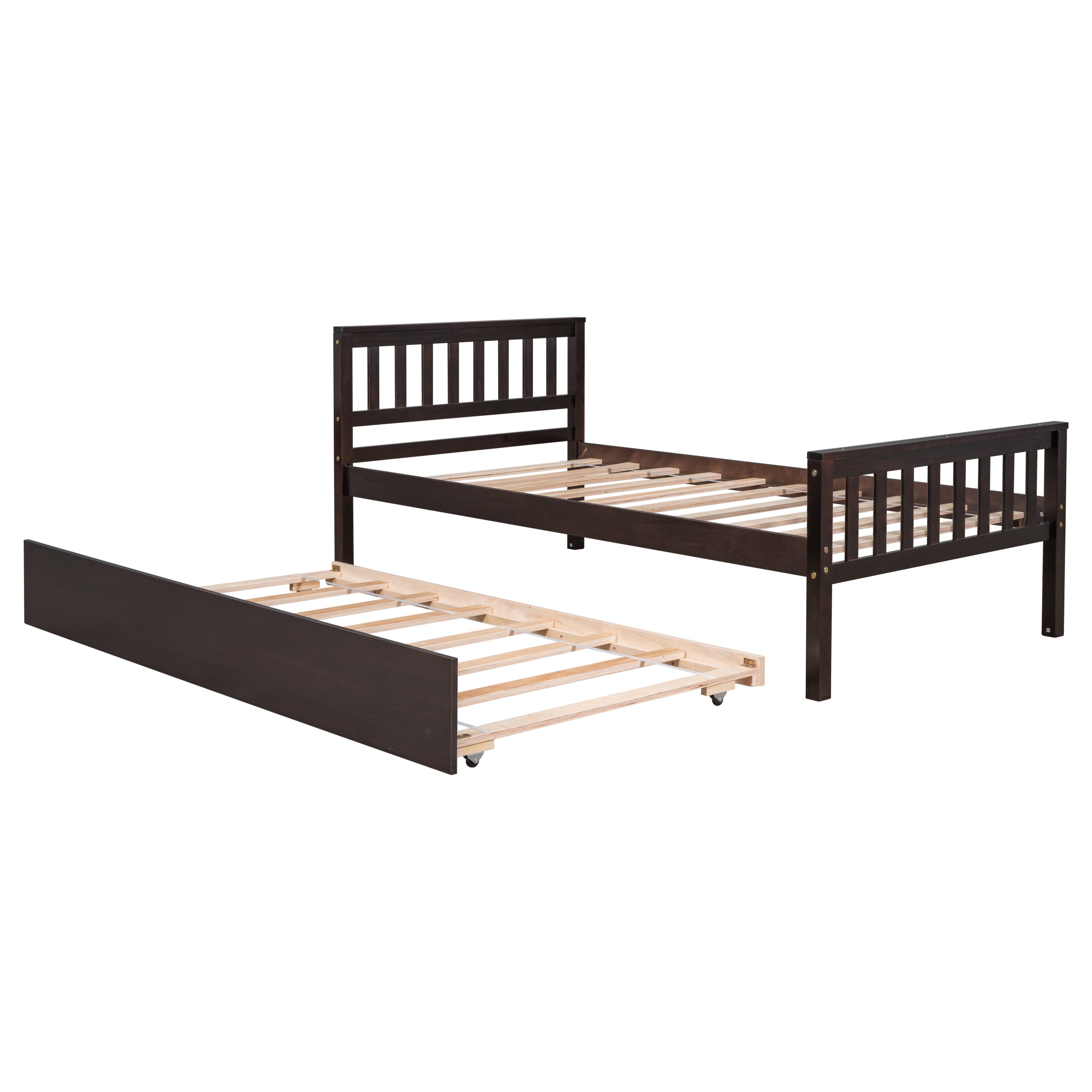 Twin Bed with Trundle, Platform Bed Frame with Headboard and Footboard, for Bedroom Small Living Space,No Box Spring Needed,Espresso(Old SKU:W50440557) - Atlantic Fine Furniture Melbourne FL