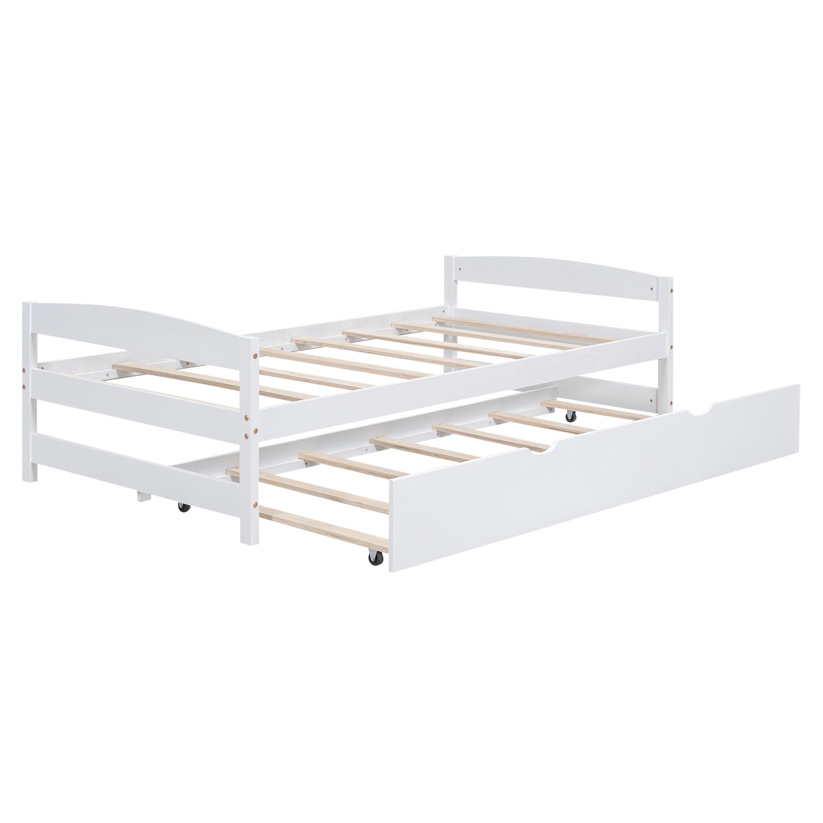 Twin Size Platform Bed with Twin Size Trundle, White - Atlantic Fine Furniture Melbourne FL
