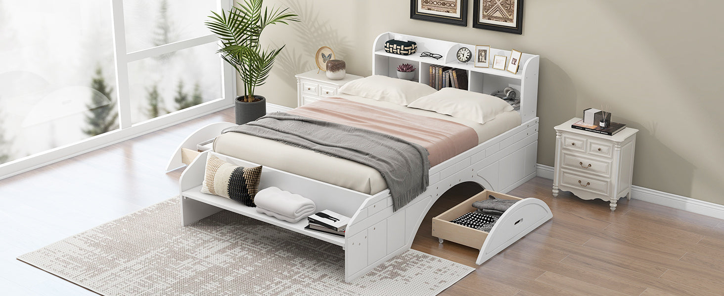 Wood Full Size Platform Bed with 2 Drawers, Storage Headboard and Footboard, White - Atlantic Fine Furniture Melbourne FL
