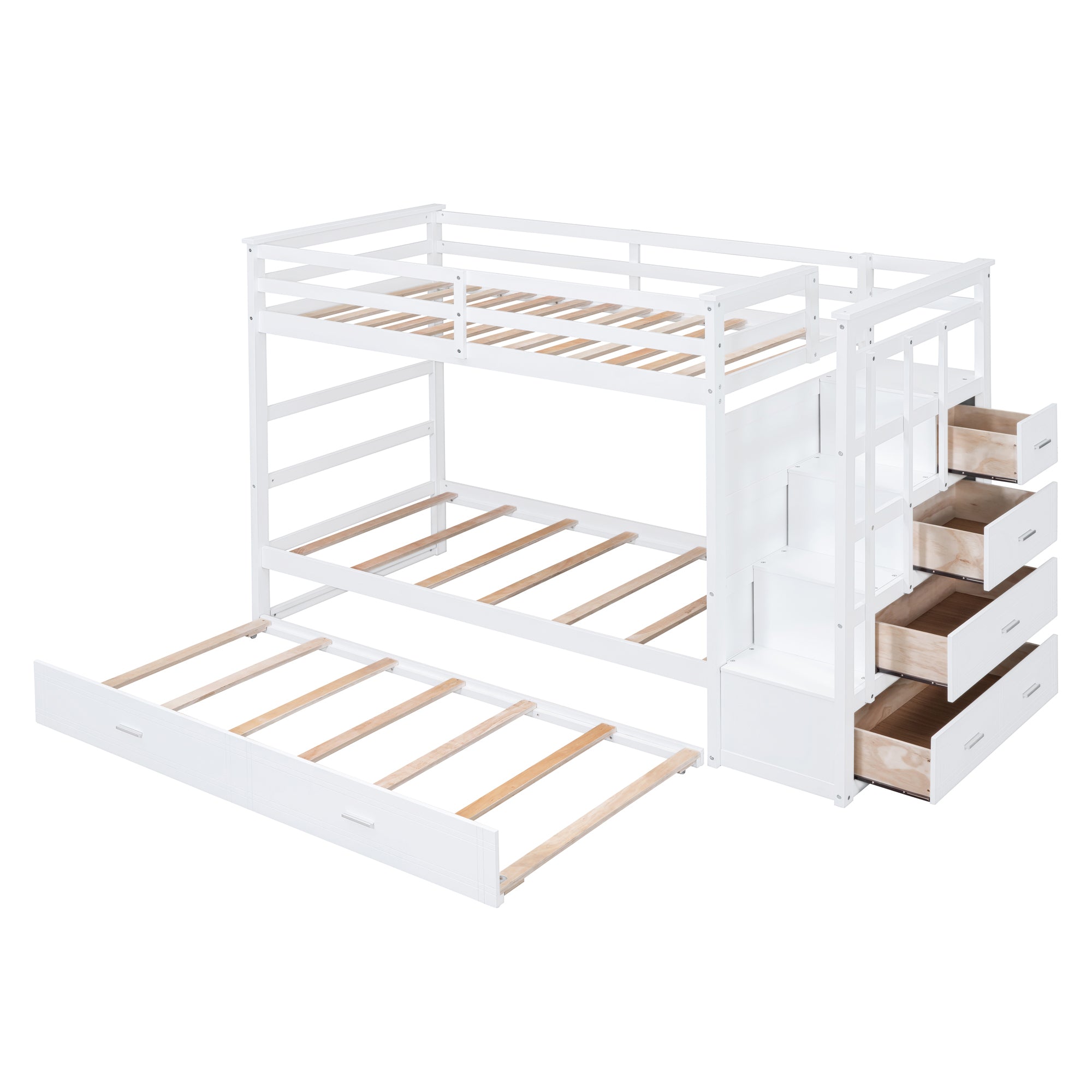 Twin Over Twin Bunk Bed with Trundle and Staircase,White(OLD SKU:LT000068AAK) - Atlantic Fine Furniture Melbourne FL