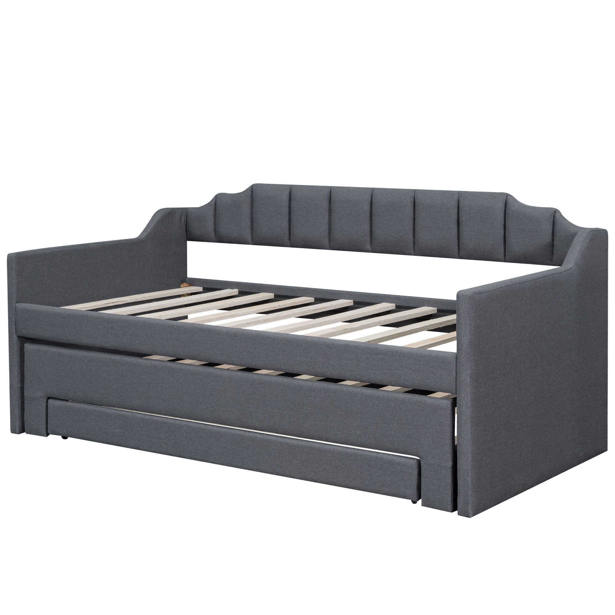 Twin Size Upholstered Daybed with Trundle and Three Drawers,Gray - Atlantic Fine Furniture Melbourne FL