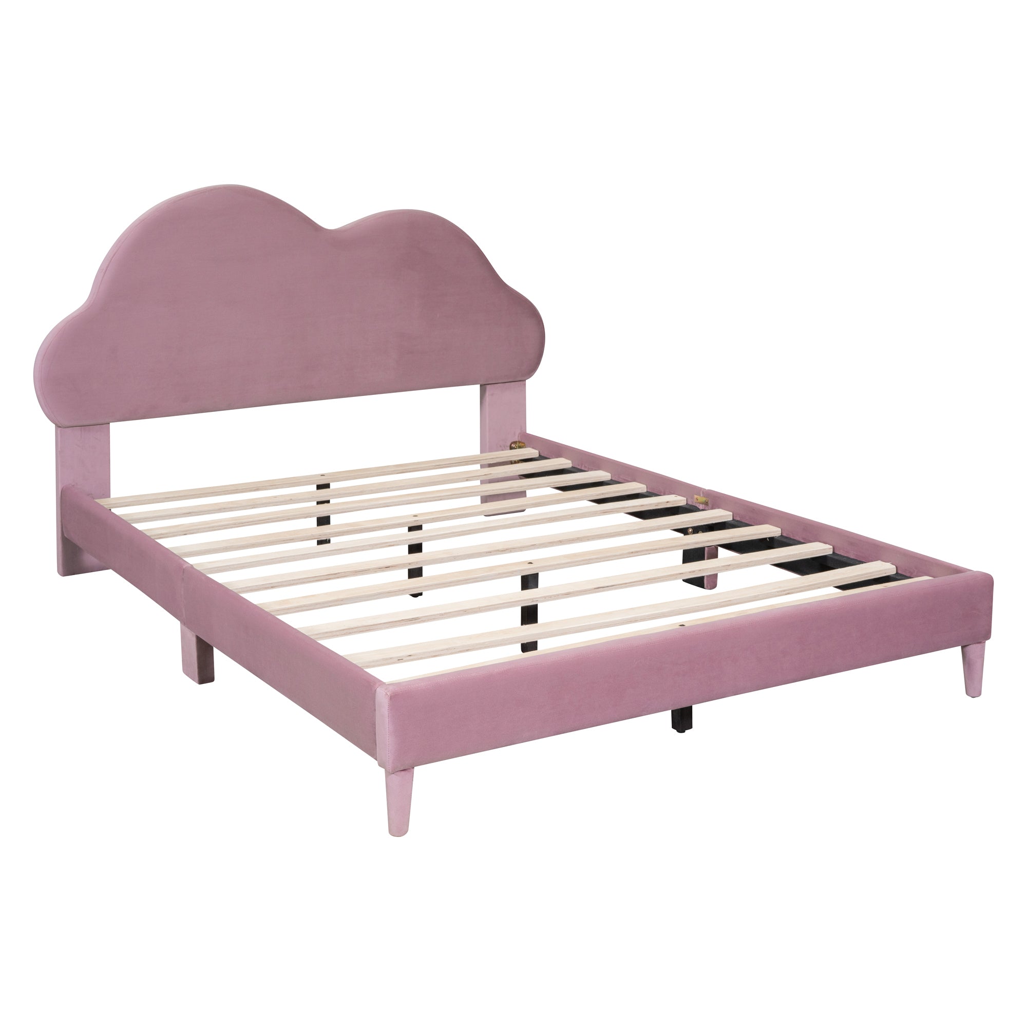 Full size Upholstered Cloud-Shape Bed ,Velvet Platform Bed with Headboard,No Box-spring Needed,Pink - Atlantic Fine Furniture Melbourne FL