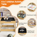 3 In 1 Kids Study Table & Chairs Set Multi Functional Activity Table With Detachable Blackboard Top - Natural Wood