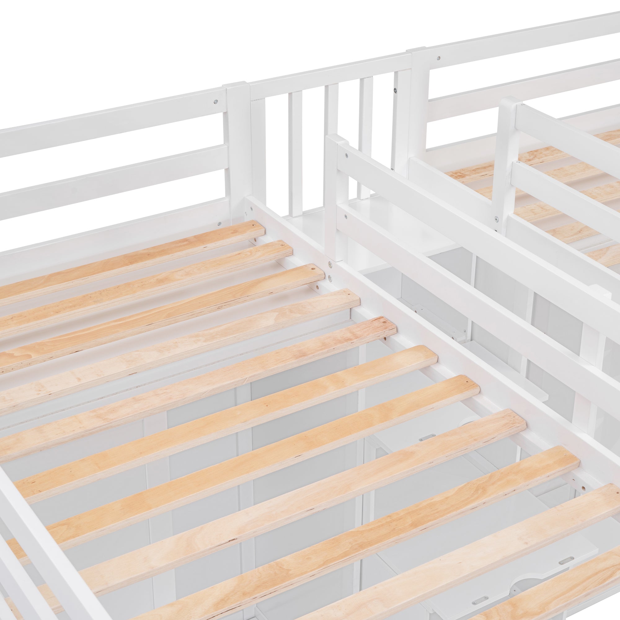 Double Twin Loft Beds with Wardrobes and Staircase, White - Atlantic Fine Furniture Melbourne FL